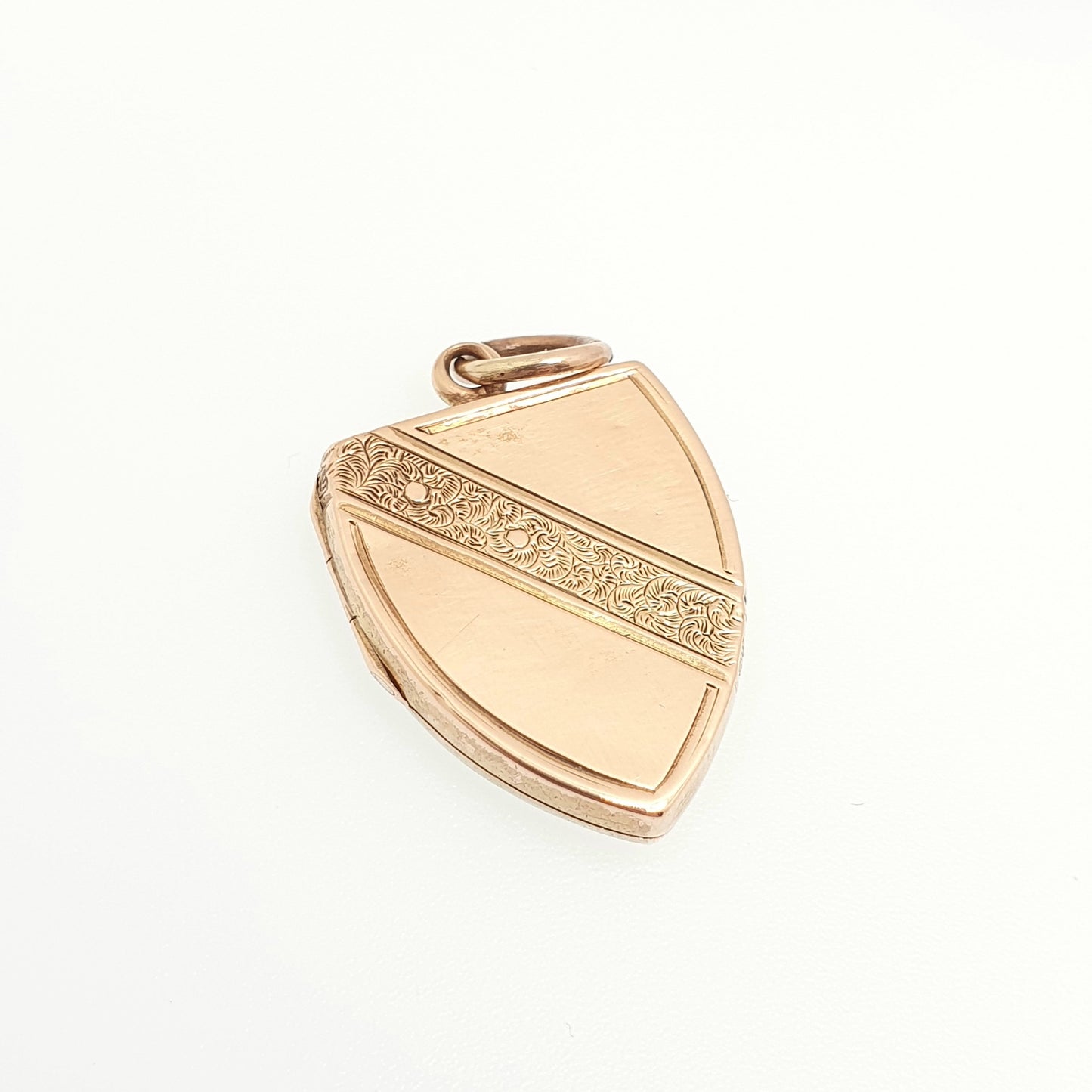 Antique Solid 9ct Rose Gold Shield Locket Pendant Victorian 1863 Hallmark Buckle Engraved Fine Estate 375 9k Vintage Jewelry Jewellery