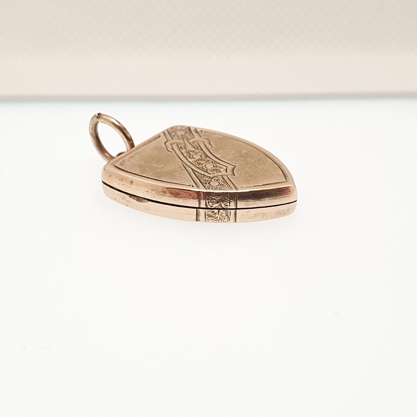 Antique Solid 9ct Rose Gold Shield Locket Pendant Victorian 1863 Hallmark Buckle Engraved Fine Estate 375 9k Vintage Jewelry Jewellery