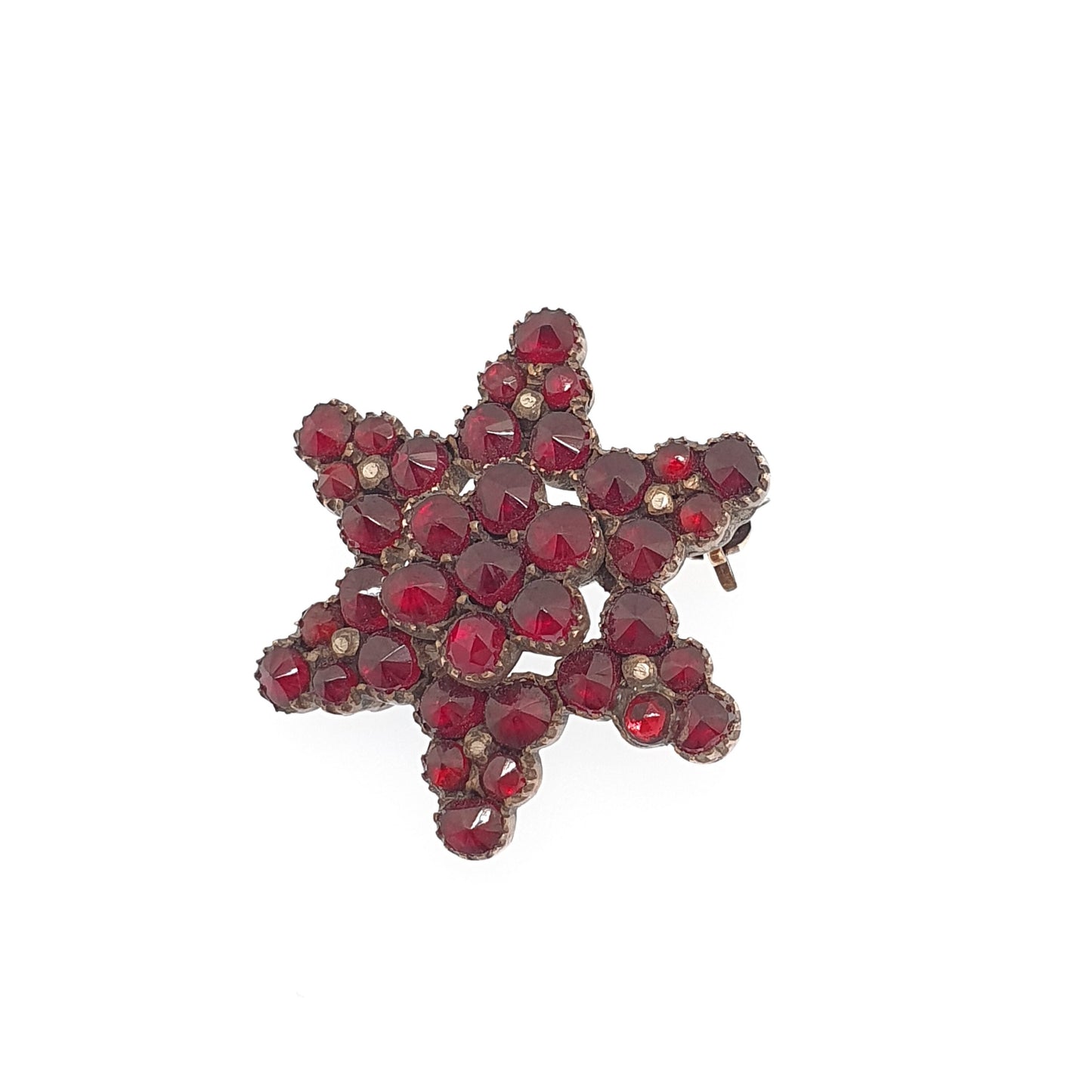 Antique Victorian Bohemian Garnet Brooch Pin Star Starburst Rolled Gold Renaissance Revival 1800s Pyrope Vintage Womens Jewelry Jewellery