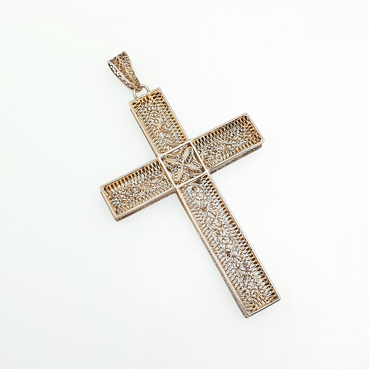 Antique Solid Silver Crucifix Necklace Cross Pendant Huge Large Big Filigree Gold Gilt Catholic Christian Jewelry Vintage Men Womens Jewelry