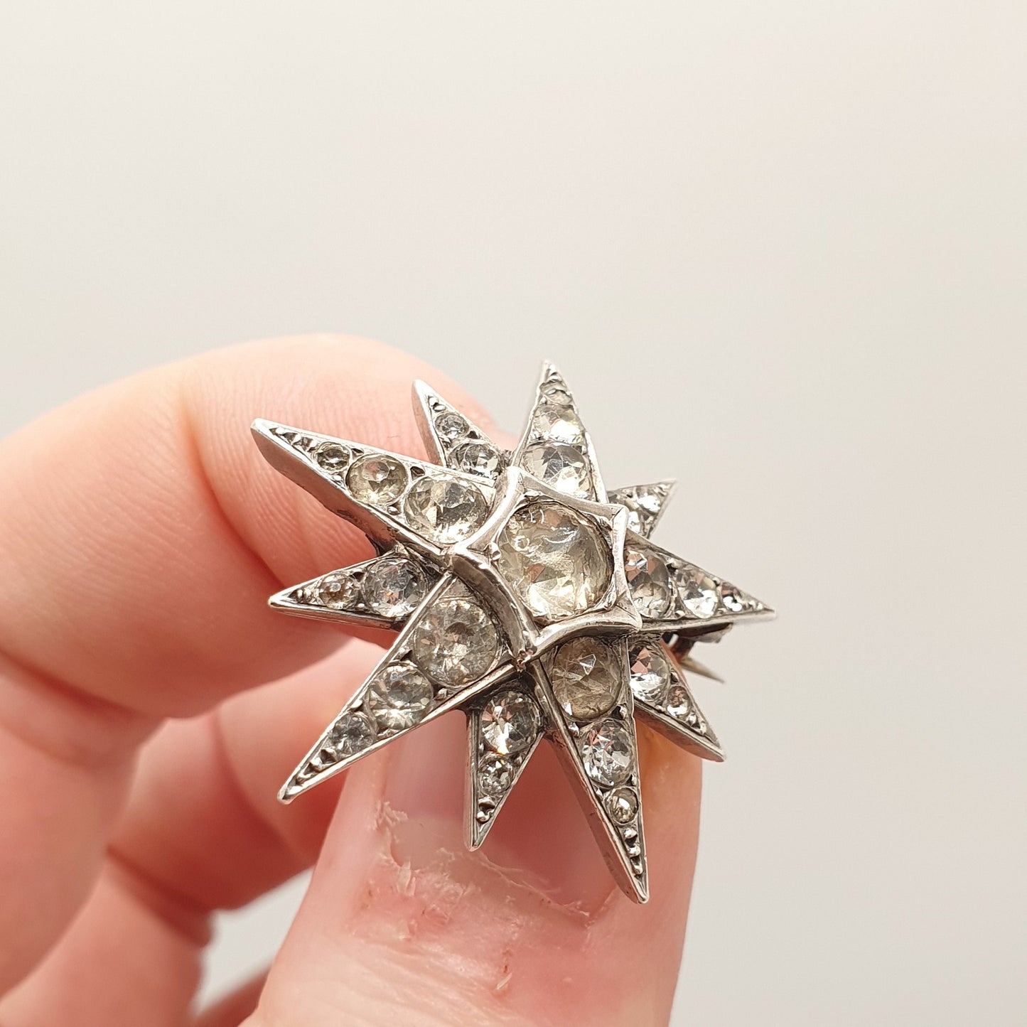 Antique Victorian Star Solid Silver Brooch Diamond Paste Old Cut Foiled Sparkly Shooting Star Celestial Womens Jewelry Jewellery Vintage