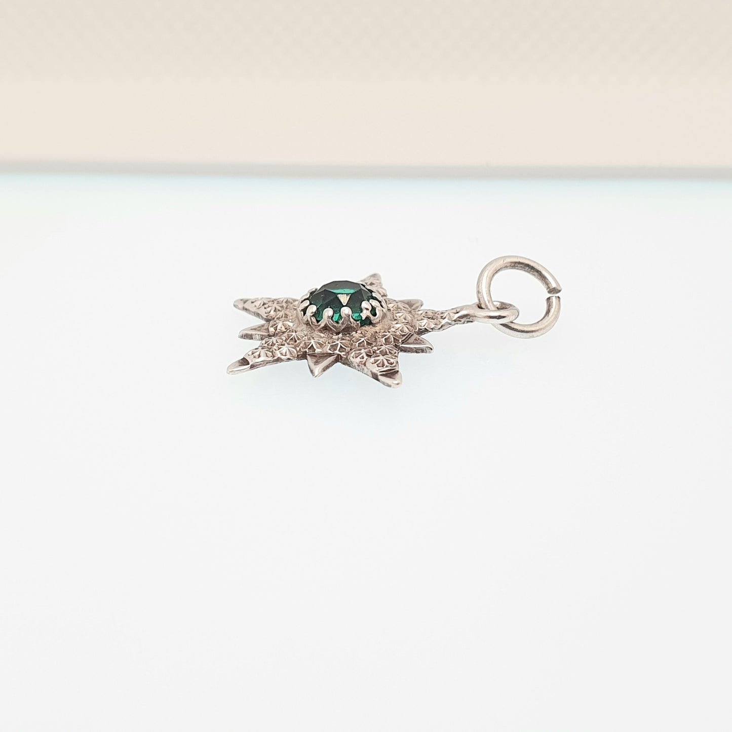 Antique Sterling Silver CHARLES HORNER Star Pendant Emerald Paste Charm Necklace 1902 Hallmark Victorian Pastry Cutter Genuine Jewelry