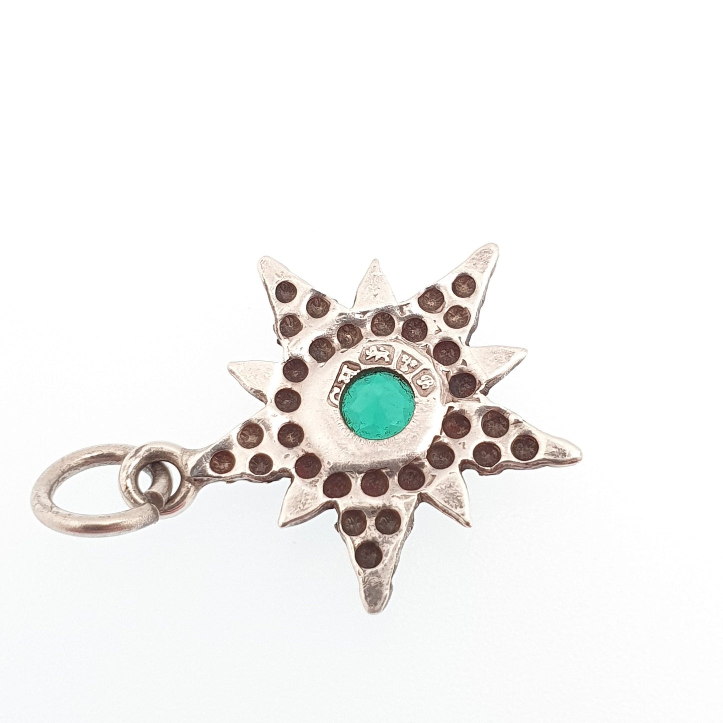 Antique Sterling Silver CHARLES HORNER Star Pendant Emerald Paste Charm Necklace 1902 Hallmark Victorian Pastry Cutter Genuine Jewelry