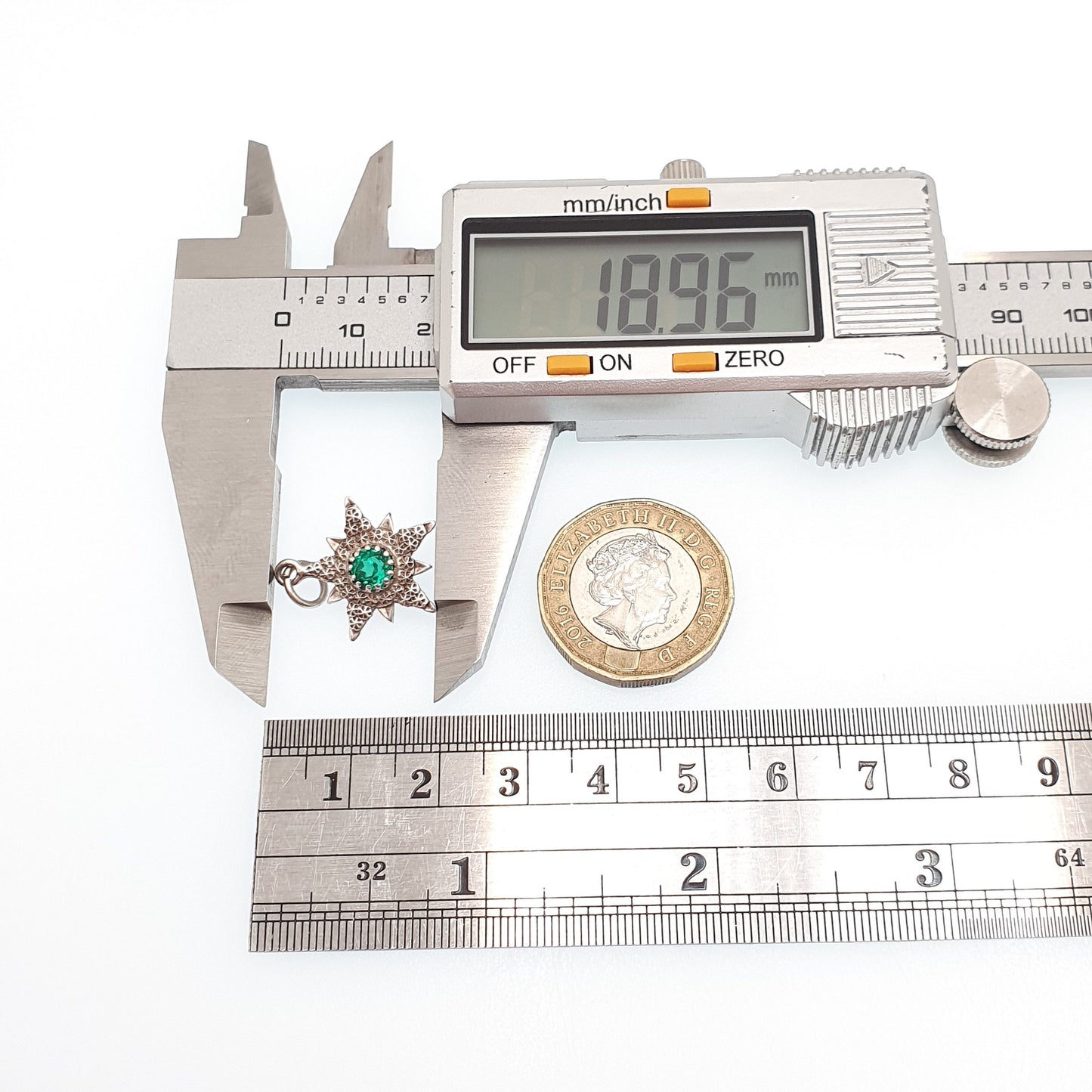 Antique Sterling Silver CHARLES HORNER Star Pendant Emerald Paste Charm Necklace 1902 Hallmark Victorian Pastry Cutter Genuine Jewelry