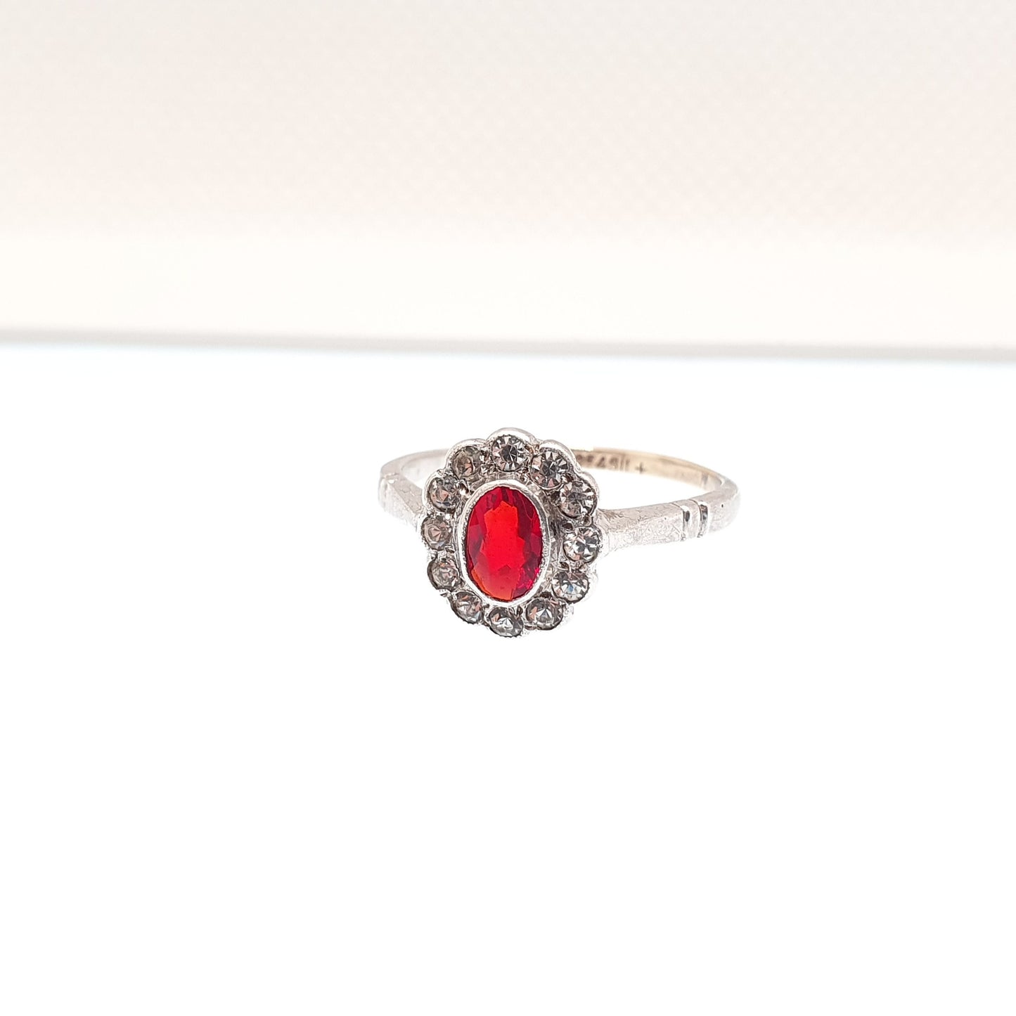RESERVED/SOLD DON Antique 9ct Gold Ruby Paste Ring Art Deco Diamond Pastes Cluster Halo Sterling Silver & 9k 375 1920s Vintage Cocktail