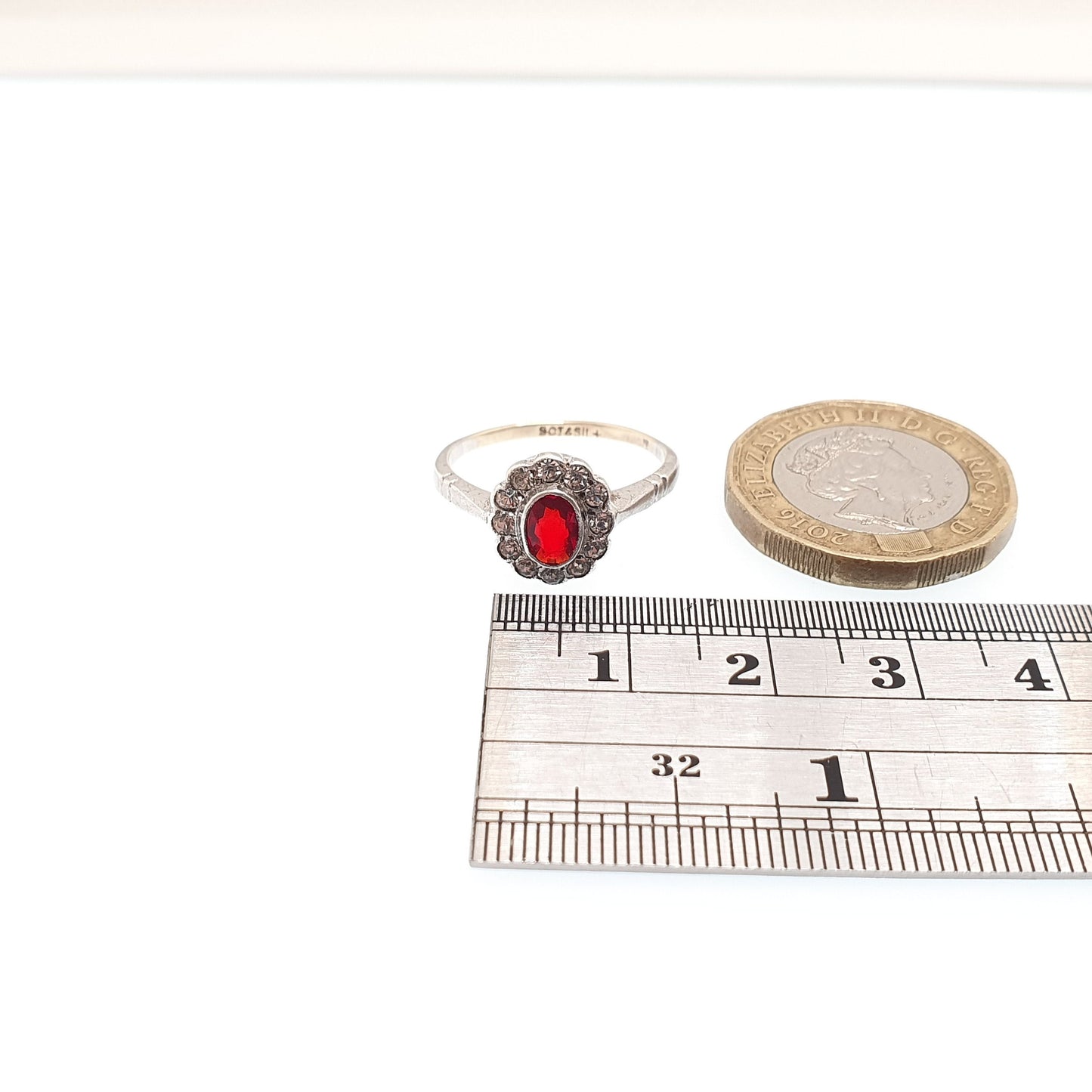 RESERVED/SOLD DON Antique 9ct Gold Ruby Paste Ring Art Deco Diamond Pastes Cluster Halo Sterling Silver & 9k 375 1920s Vintage Cocktail