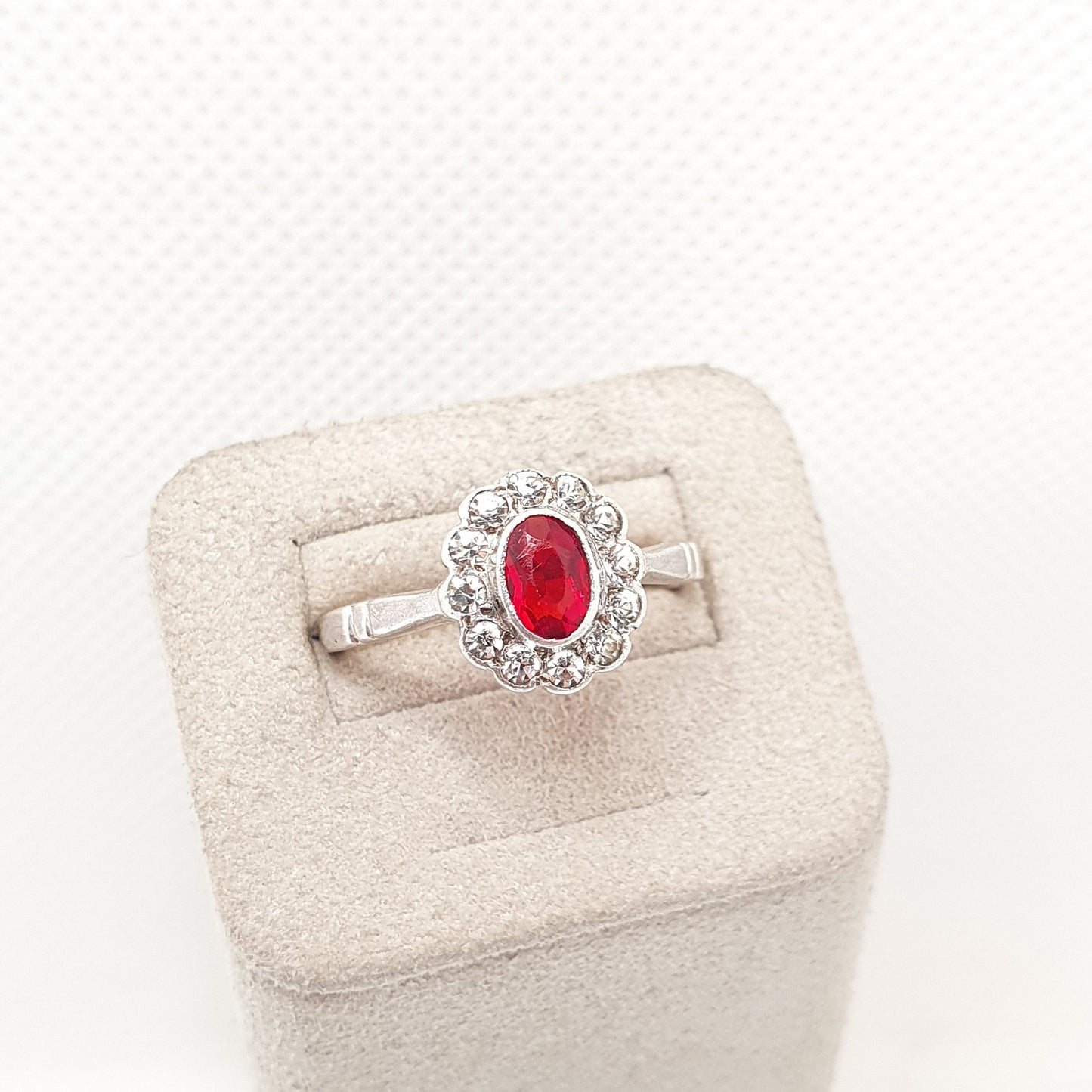 RESERVED/SOLD DON Antique 9ct Gold Ruby Paste Ring Art Deco Diamond Pastes Cluster Halo Sterling Silver & 9k 375 1920s Vintage Cocktail