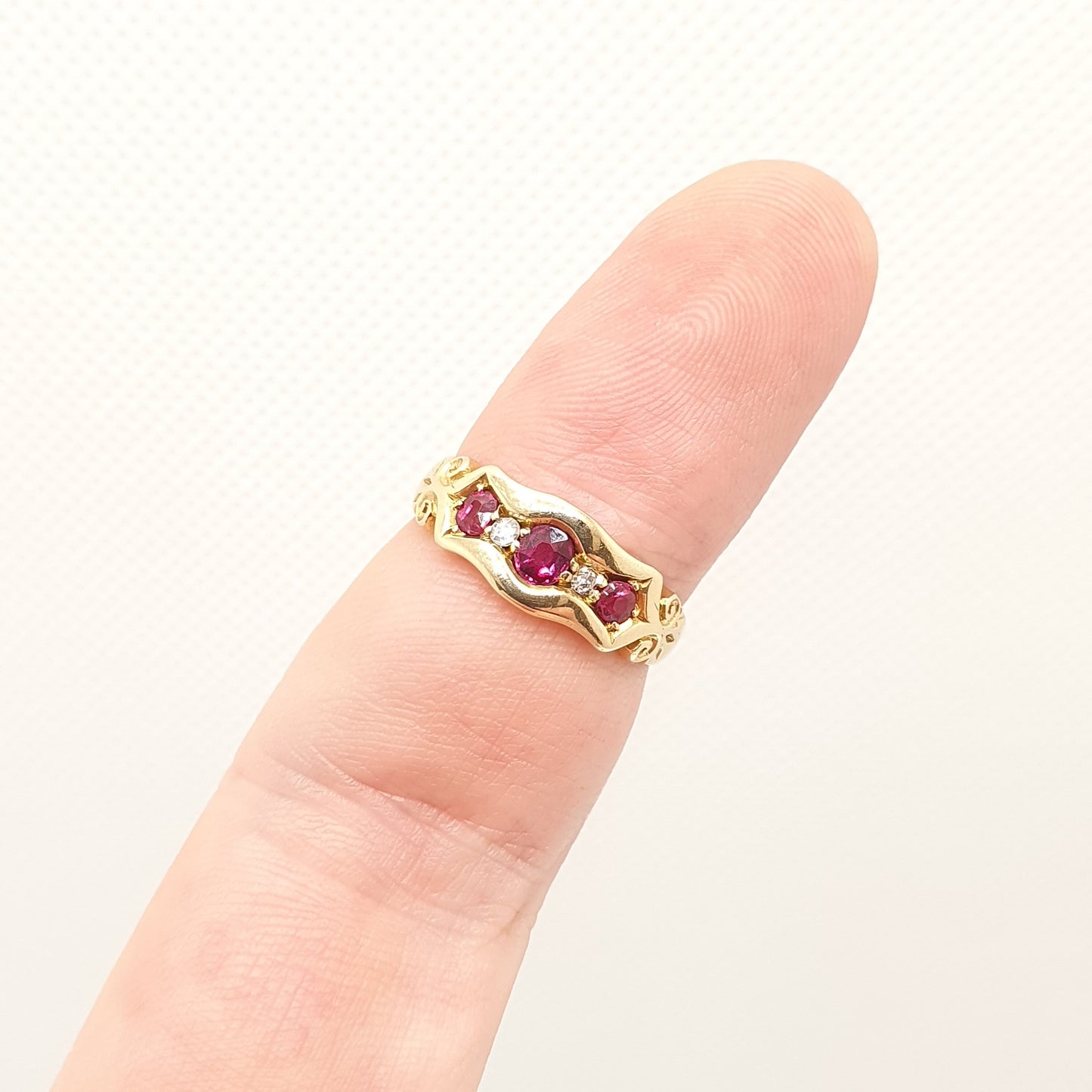 Antique 18ct Gold Ruby & Diamond Ring Edwardian 18k Solid 750 5 Stone 1901 Hallmarked Heavy Victorian Sparkly Old Cut Womens Vintage Jewelry