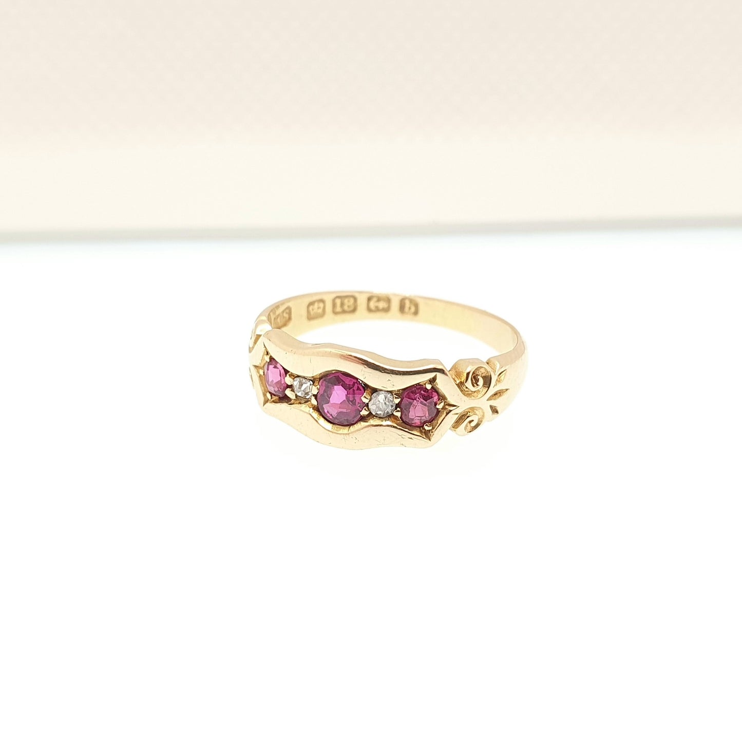 Antique 18ct Gold Ruby & Diamond Ring Edwardian 18k Solid 750 5 Stone 1901 Hallmarked Heavy Victorian Sparkly Old Cut Womens Vintage Jewelry