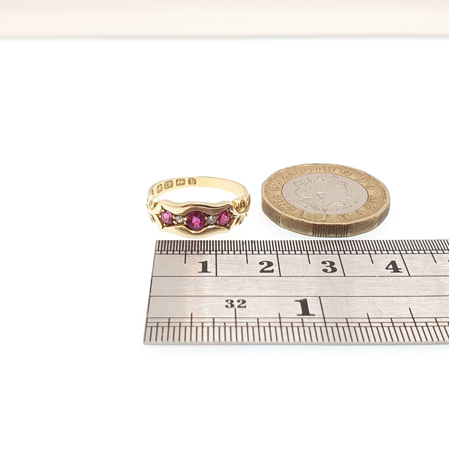 Antique 18ct Gold Ruby & Diamond Ring Edwardian 18k Solid 750 5 Stone 1901 Hallmarked Heavy Victorian Sparkly Old Cut Womens Vintage Jewelry