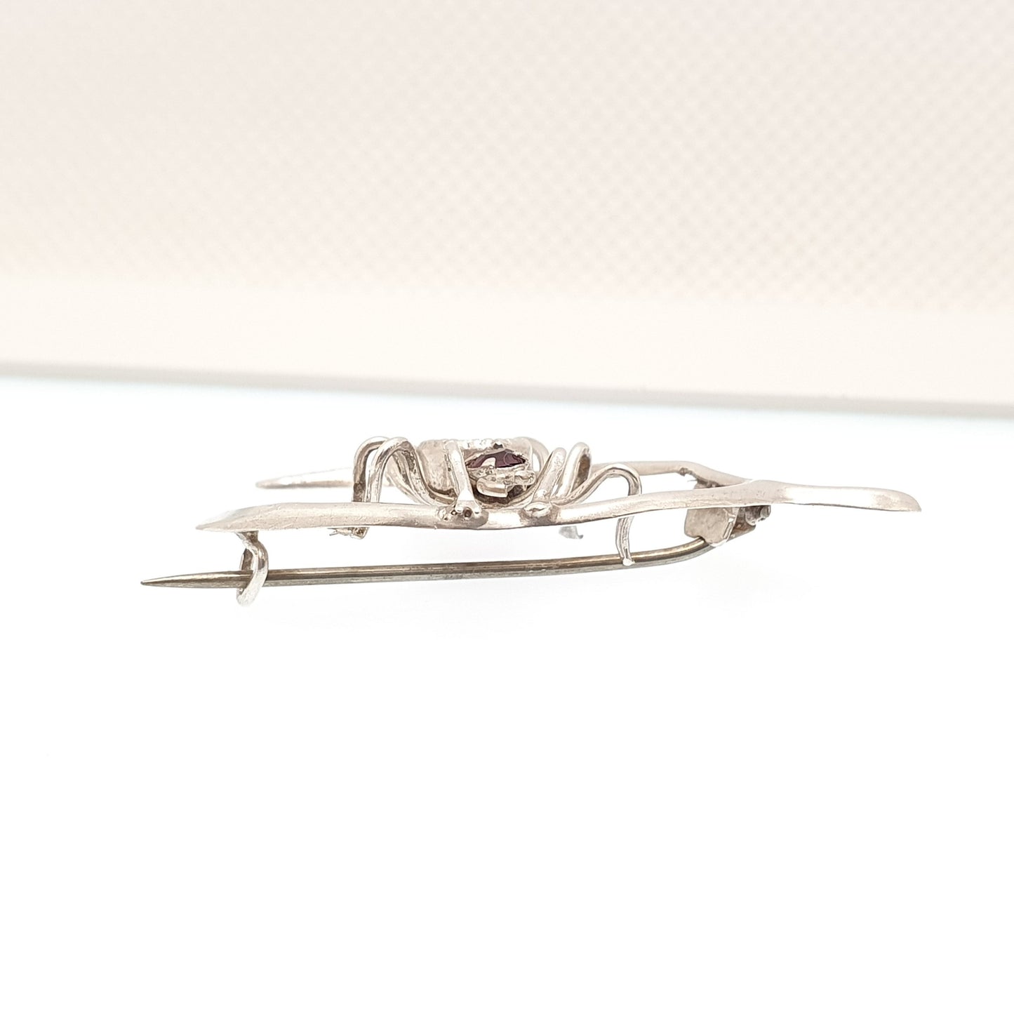 Antique Solid Silver Spider Brooch Wishbone Amethyst Paste Lucky Solid 925 Spiders Spiderweb Good Luck Womens Vintage Jewelry Jewellery