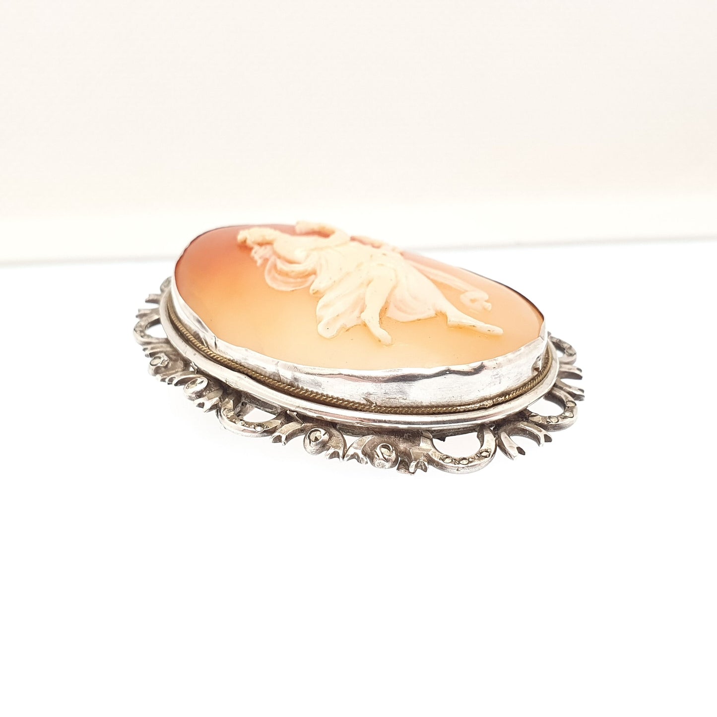 Antique Solid Silver Cameo Brooch Pendant Grace Goddess Holding Bird Necklace Aphrodite Large Big Art Deco Shell Vintage Jewelry Jewellery