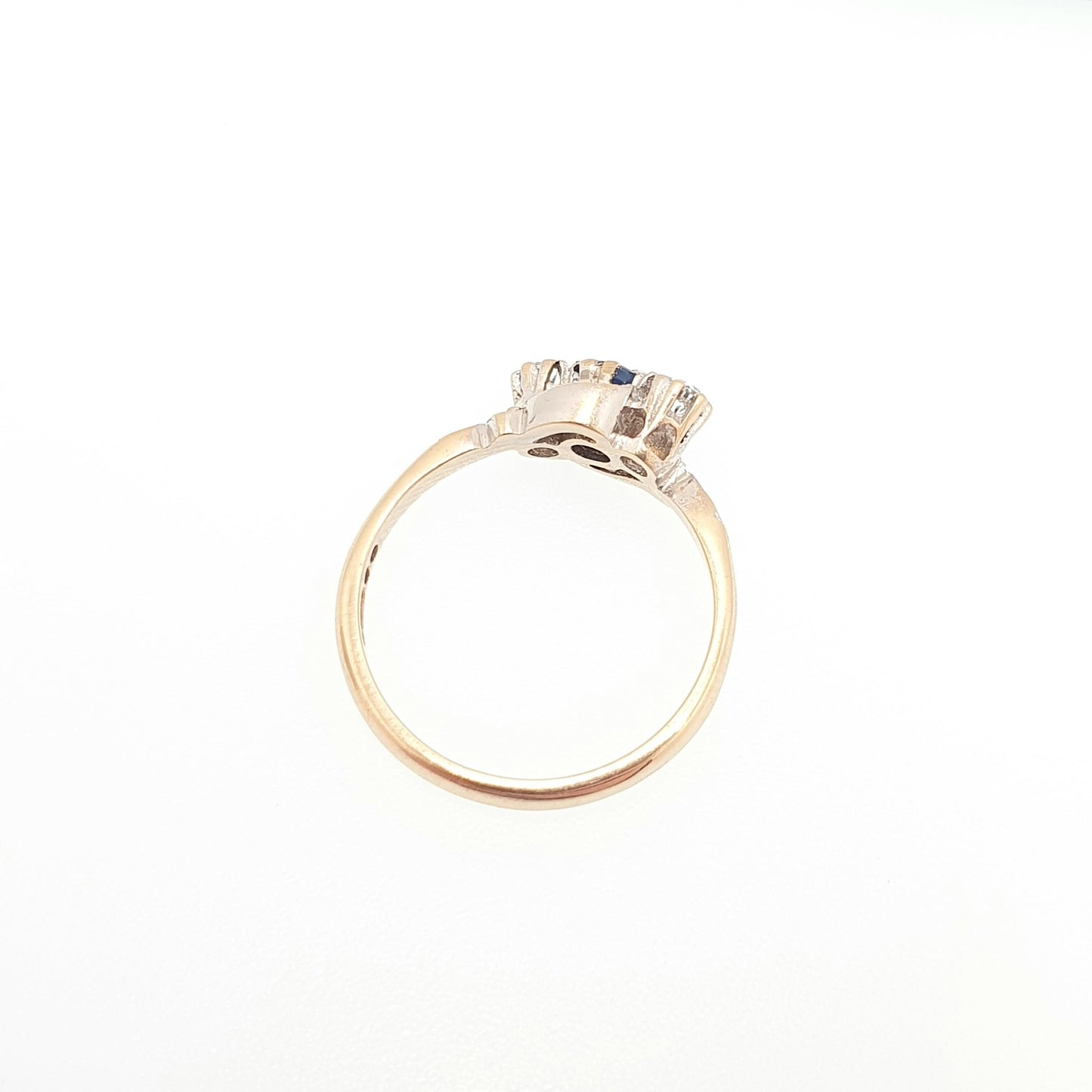 Vintage Sapphire 9ct Gold Ring White Spinel Solid 9k 375 Trilogy Three 1966 Hallmark Large Gemstones Fine Estate Womens Jewelry Jewellery