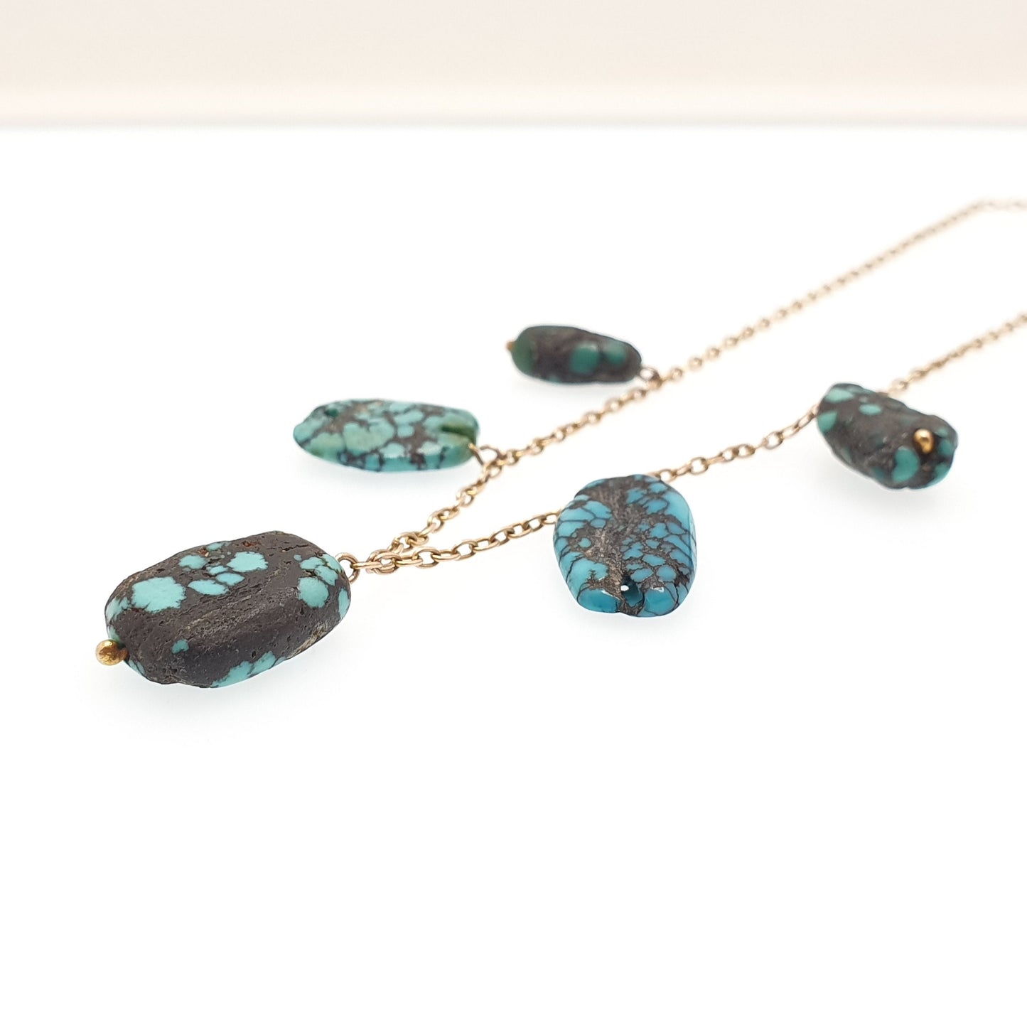 Antique Victorian 9ct Gold Turquoise Necklace Solid 9k 375 Pendant Tumbled Matrix Cable Link Natural Estate Fine Vintage Jewelry Jewellery