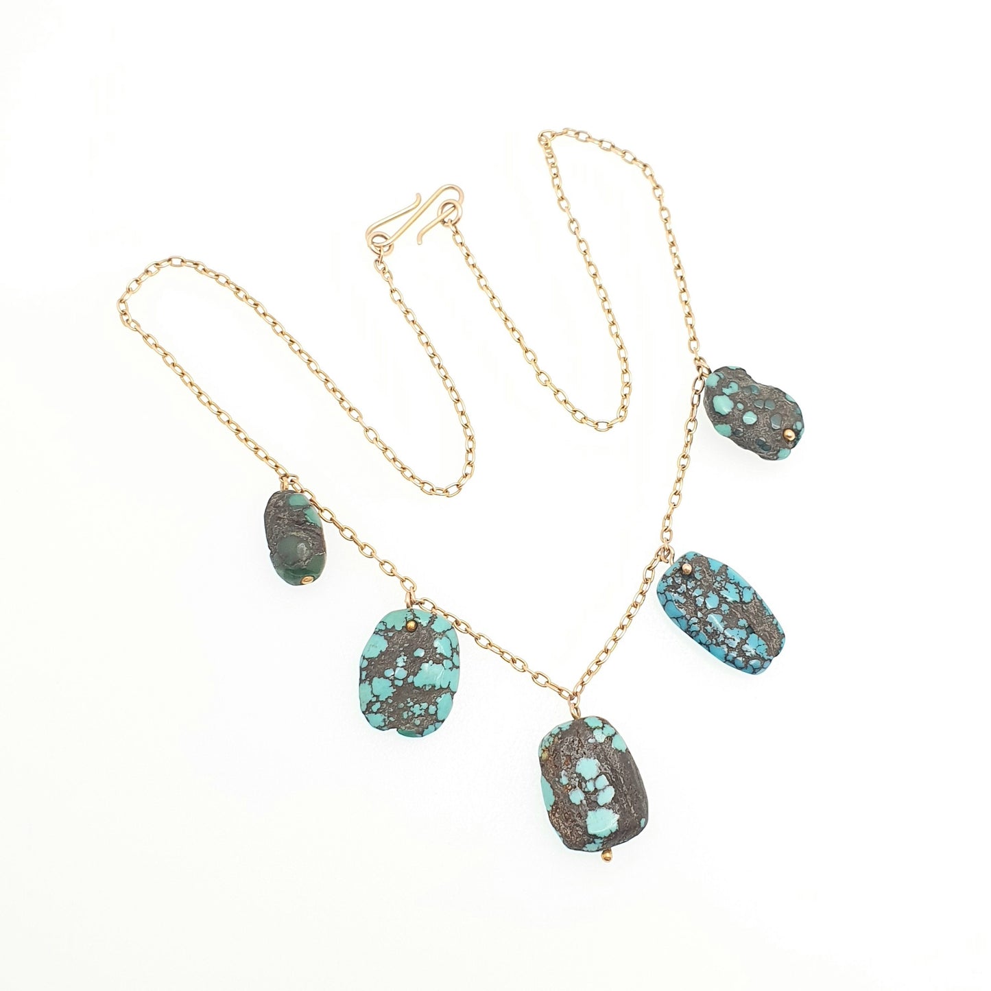 Antique Victorian 9ct Gold Turquoise Necklace Solid 9k 375 Pendant Tumbled Matrix Cable Link Natural Estate Fine Vintage Jewelry Jewellery