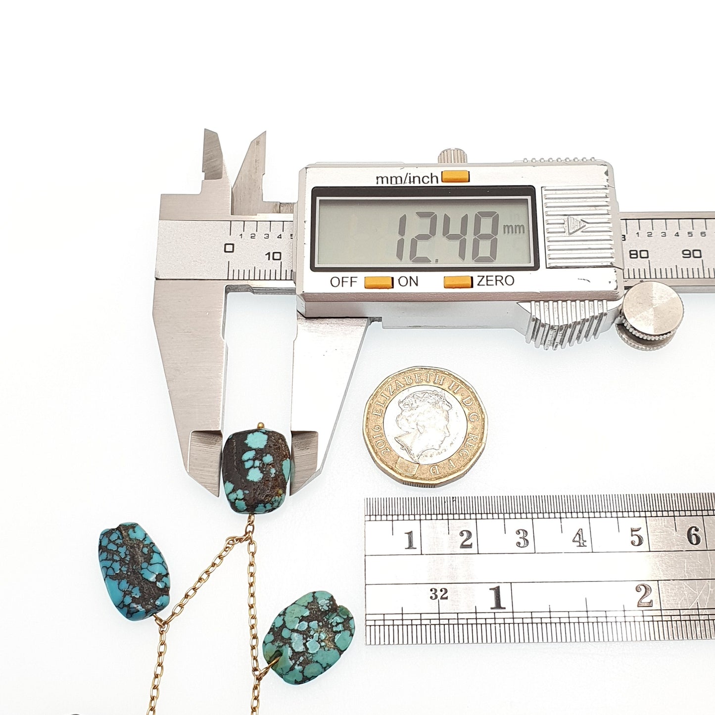 Antique Victorian 9ct Gold Turquoise Necklace Solid 9k 375 Pendant Tumbled Matrix Cable Link Natural Estate Fine Vintage Jewelry Jewellery