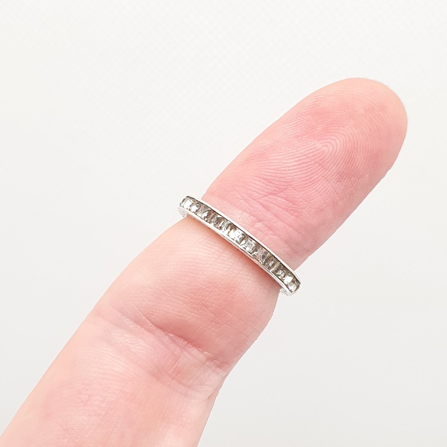 Antique Solid Silver Diamond Paste Eternity Ring Art Deco 1920s Full Channel Square Cut Engraved Vintage Ladies Womens Jewelry Jewellery