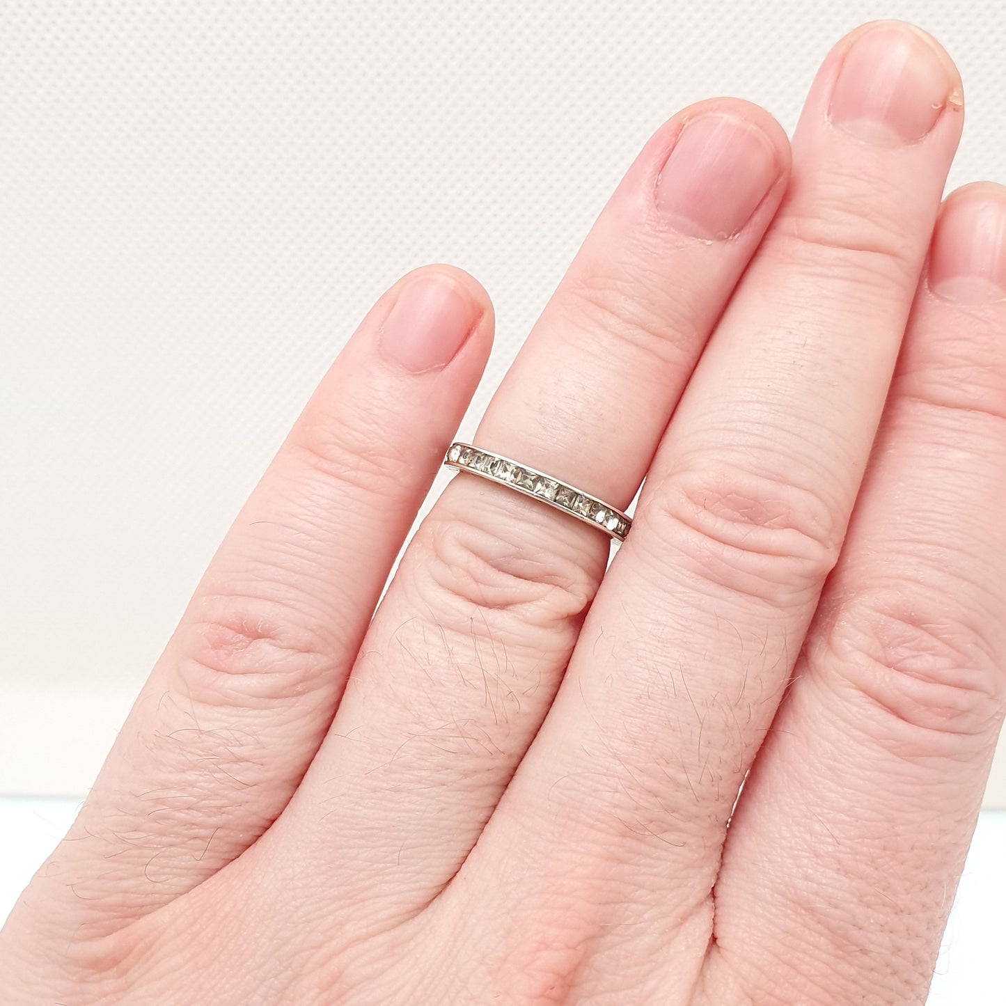 Antique Solid Silver Diamond Paste Eternity Ring Art Deco 1920s Full Channel Square Cut Engraved Vintage Ladies Womens Jewelry Jewellery