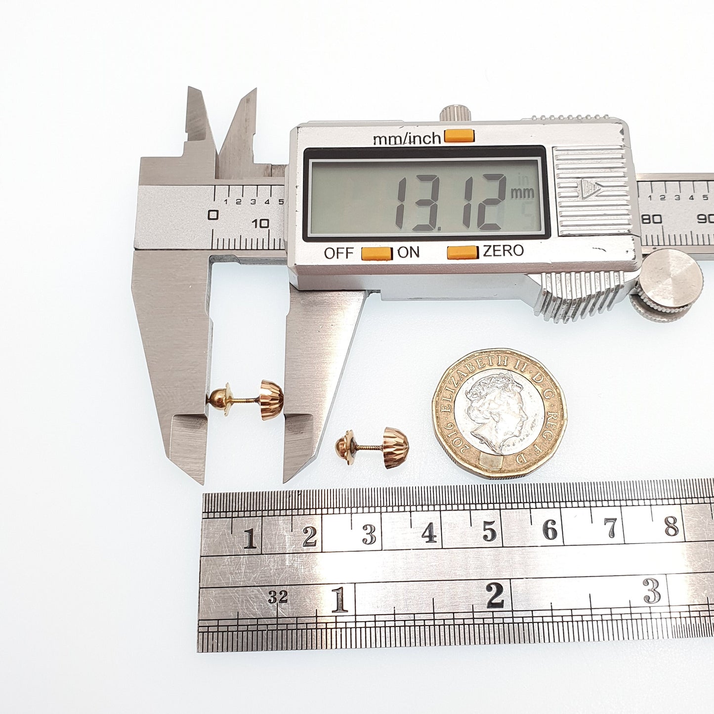 Antique 18ct 18k Gold Dome Earrings Faceted Cut Solid 750 Screw Stud Vintage Star Diamond Cut Burst 1910s Genuine Womens Jewelry Jewellery