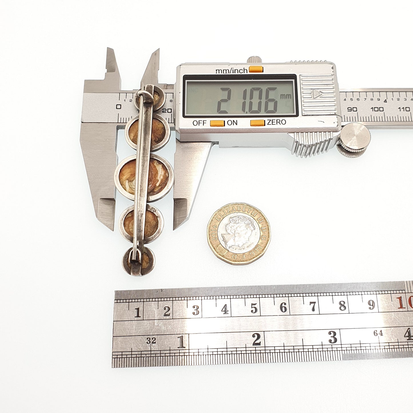 Antique Victorian Solid Silver Operculum Brooch Large Genuine Sea Snail Shell Cabochon Vintage 1800s Rare Women Jewelry Jewellery