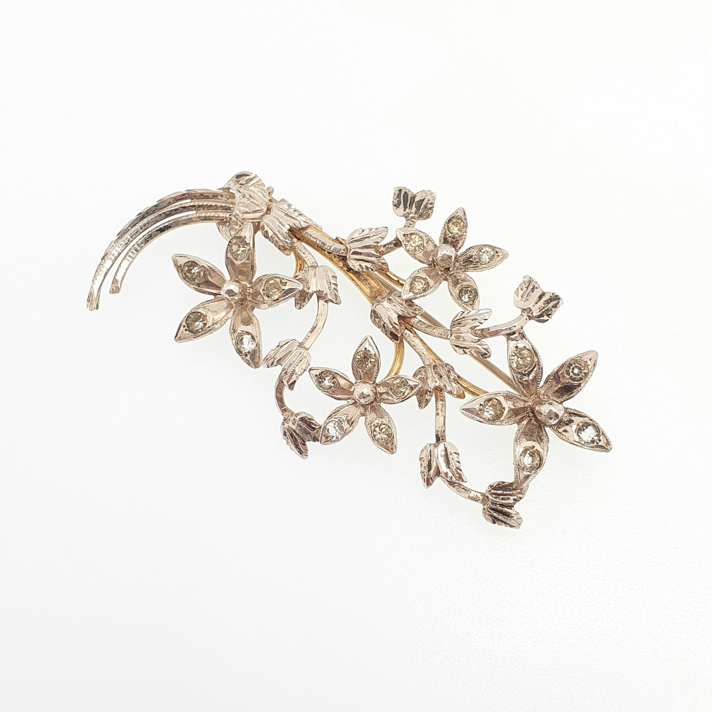 Antique Diamond Paste Flower Sterling Silver Brooch Pin Large Art Deco Solid 925 Fine Estate Daisy Sparkly Retro Womens Jewelry Jewellery