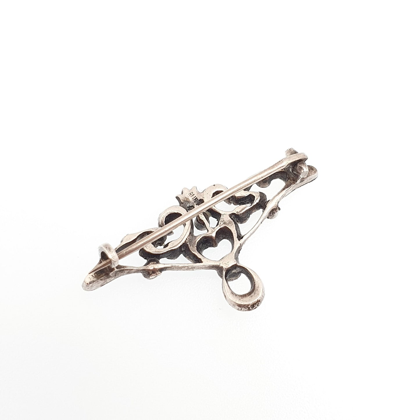 Antique Victorian Solid Silver Diamond Paste Brooch Pin Scroll Art Nouveau Ornate Late 1800s Sparkly Foiled Glass Cute Jewelry Jewellery