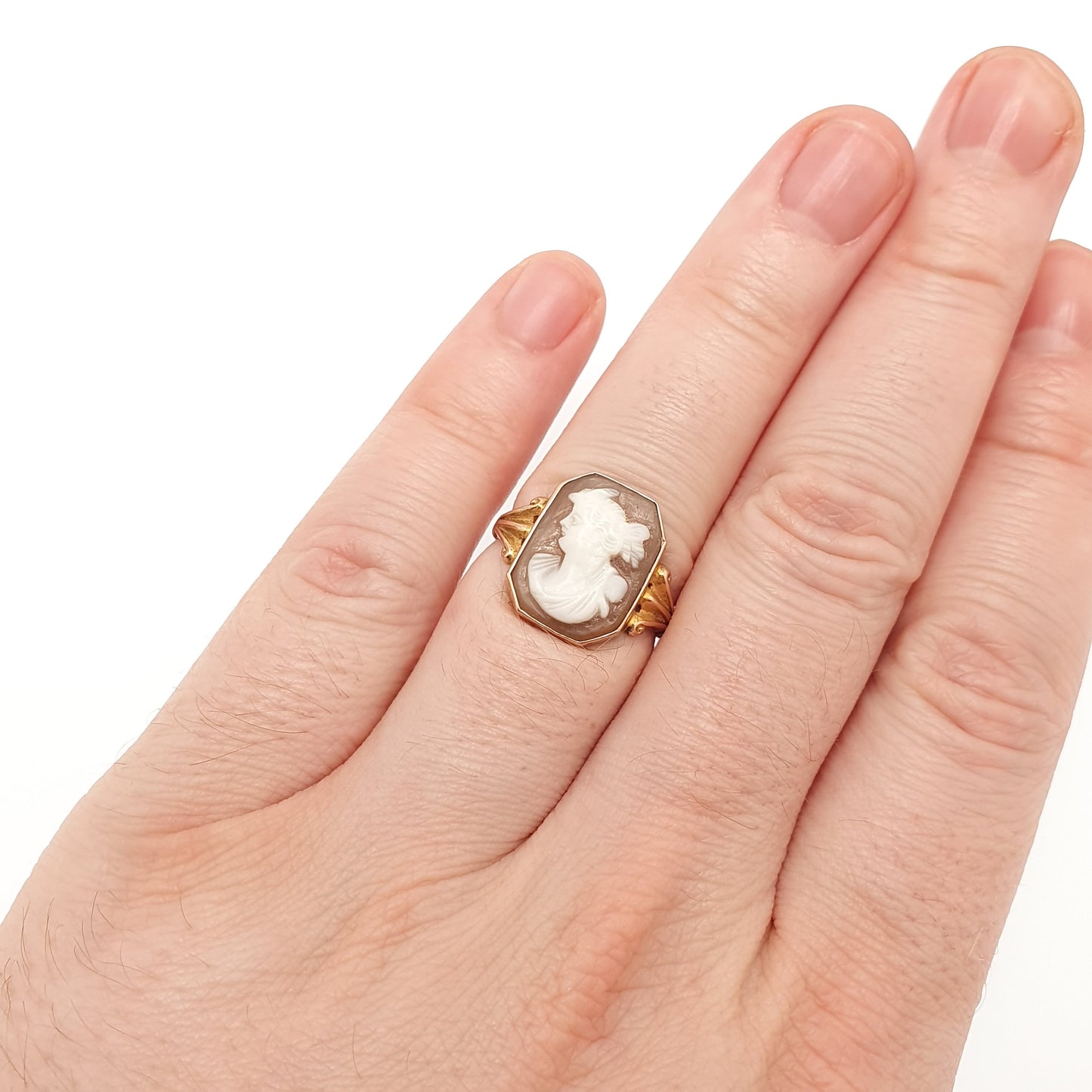 Antique 9ct Gold Cameo Ring 1917 Hallmark Solid 9k 375 Signet Rectangular Rose Gold Genuine Shell 1910s Vintage Women Jewelry Jewellery