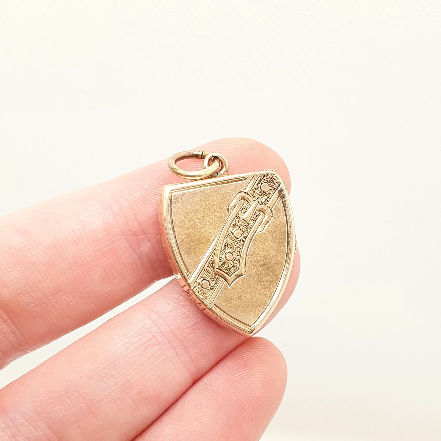 Antique Solid 9ct Rose Gold Shield Locket Pendant Victorian 1863 Hallmark Buckle Engraved Fine Estate 375 9k Vintage Jewelry Jewellery