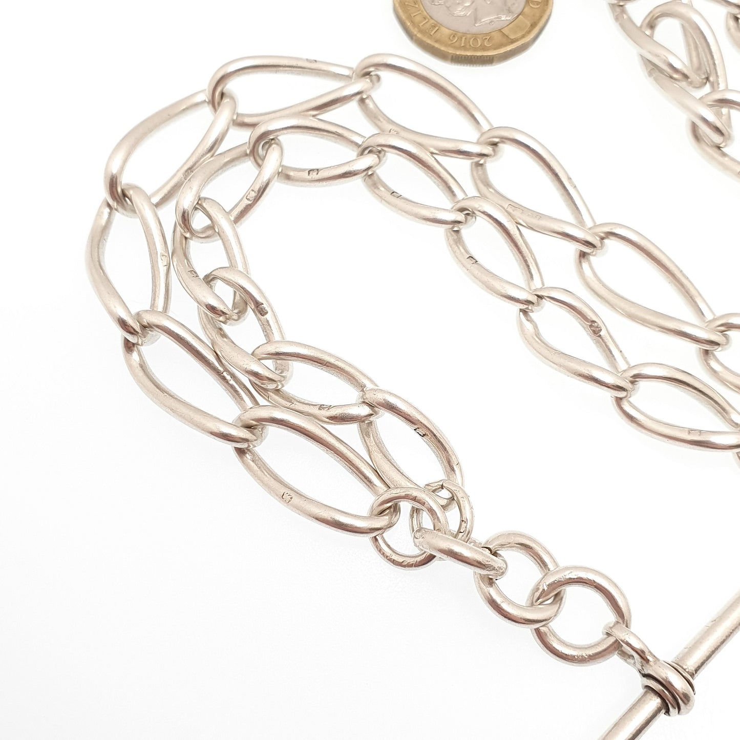 Antique Victorian Sterling Silver Albert Chain T Bar Necklace 85.89g 61cm 24" Curb Link Dog Clip Long Heavy 1899 Vintage Jewelry Jewellery