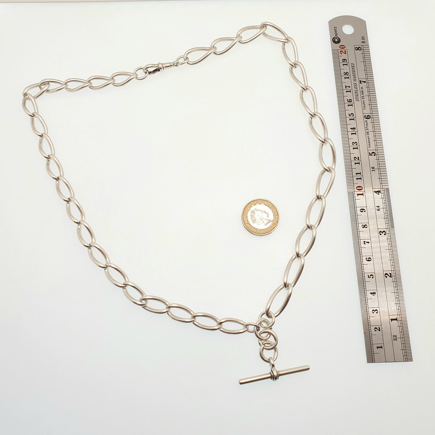 Antique Victorian Sterling Silver Albert Chain T Bar Necklace 85.89g 61cm 24" Curb Link Dog Clip Long Heavy 1899 Vintage Jewelry Jewellery