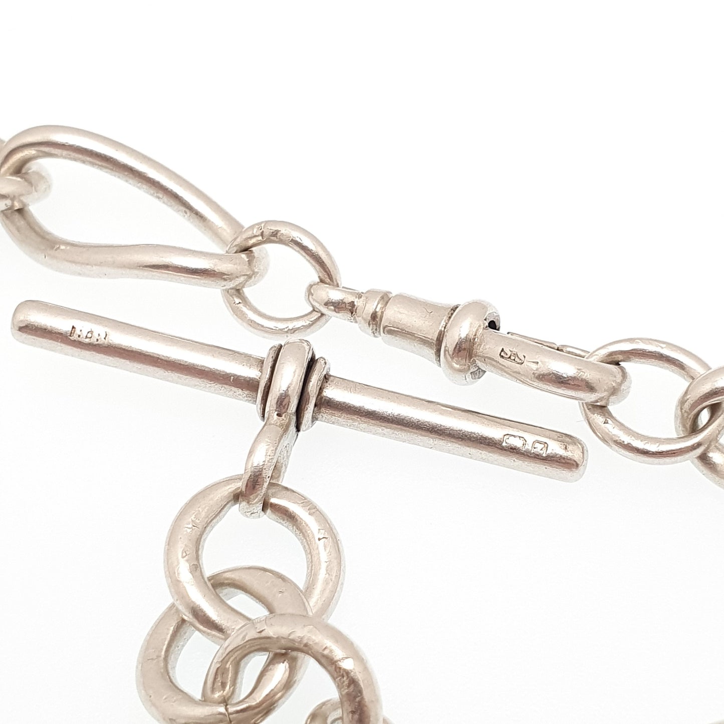 Antique Victorian Sterling Silver Albert Chain T Bar Necklace 85.89g 61cm 24" Curb Link Dog Clip Long Heavy 1899 Vintage Jewelry Jewellery
