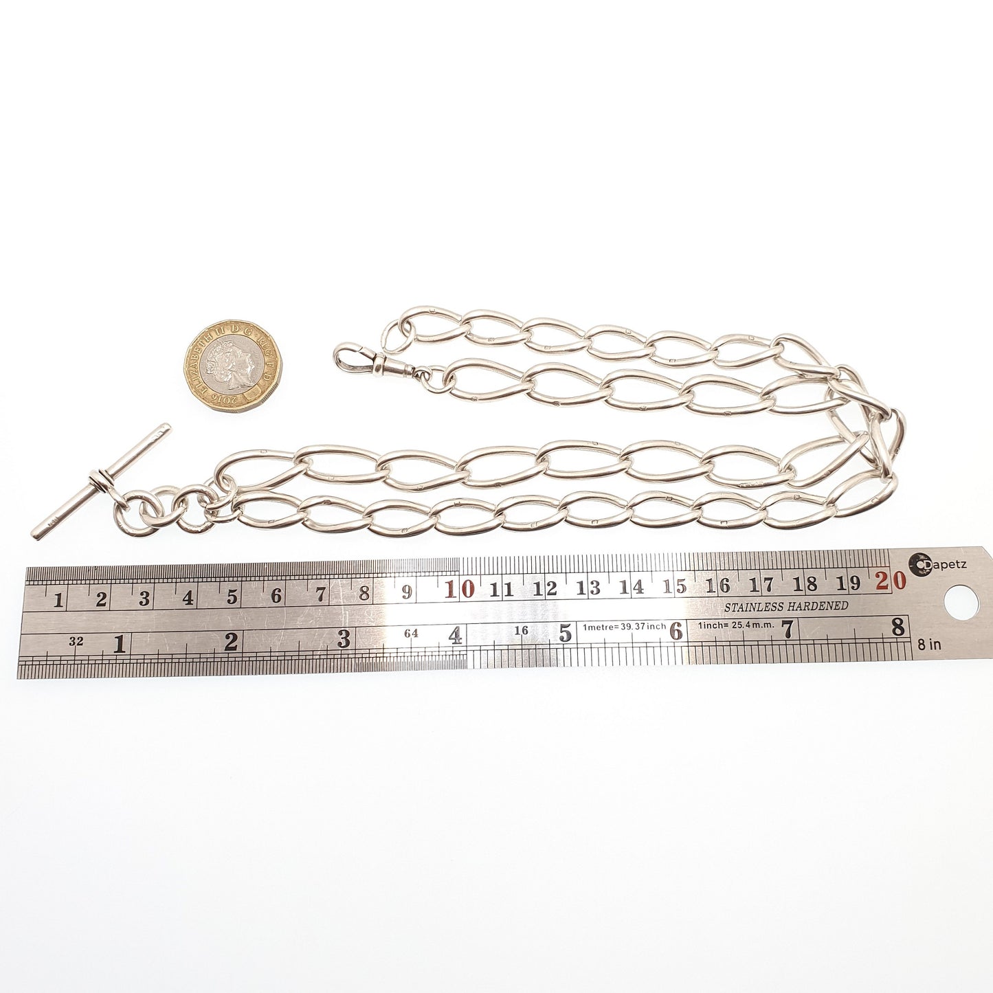 Antique Victorian Sterling Silver Albert Chain T Bar Necklace 85.89g 61cm 24" Curb Link Dog Clip Long Heavy 1899 Vintage Jewelry Jewellery