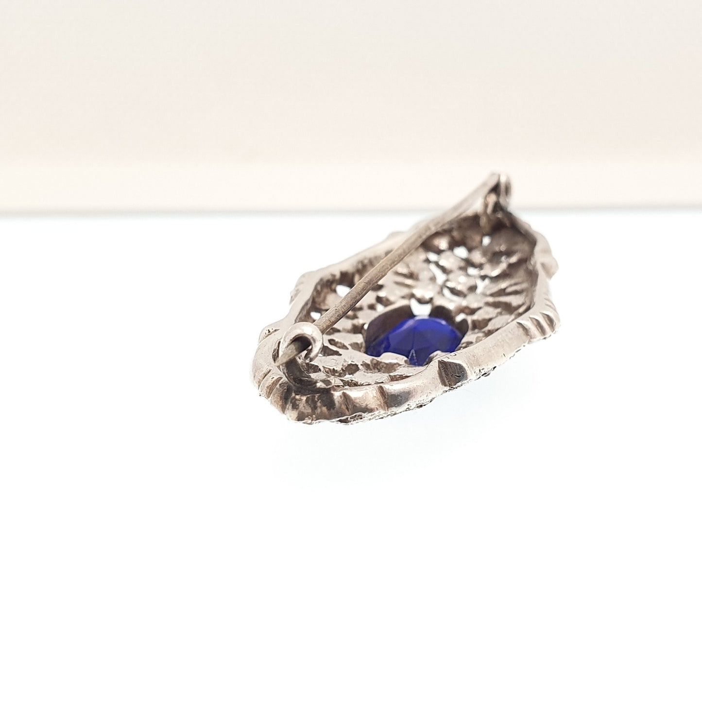 Antique Victorian Sterling Silver Sapphire Paste Brooch Diamond Pastes Art Noueavu Ornate Scroll Sparkly Vintage Womens Jewelry Jewellery