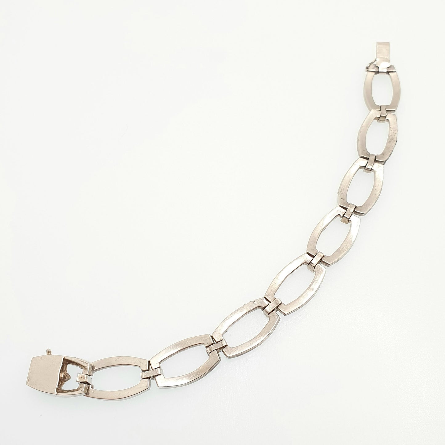 Antique Solid Silver Diamond Paste Bracelet Rectangular Links Genuine 1920s Vintage Art Deco Fancy Sparkly Cocktail Womens Jewelry Jewellery
