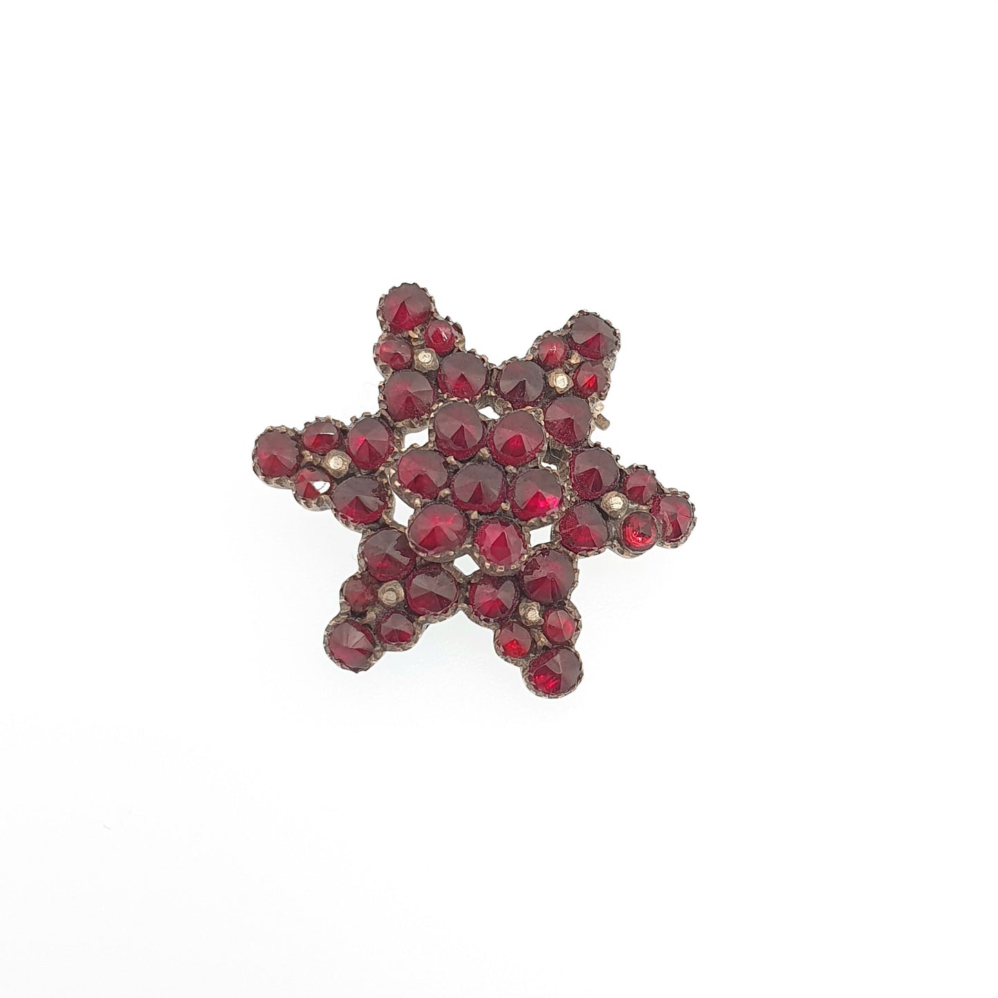 Antique Victorian Bohemian Garnet Brooch Pin Star Starburst Rolled Gold Renaissance Revival 1800s Pyrope Vintage Womens Jewelry Jewellery
