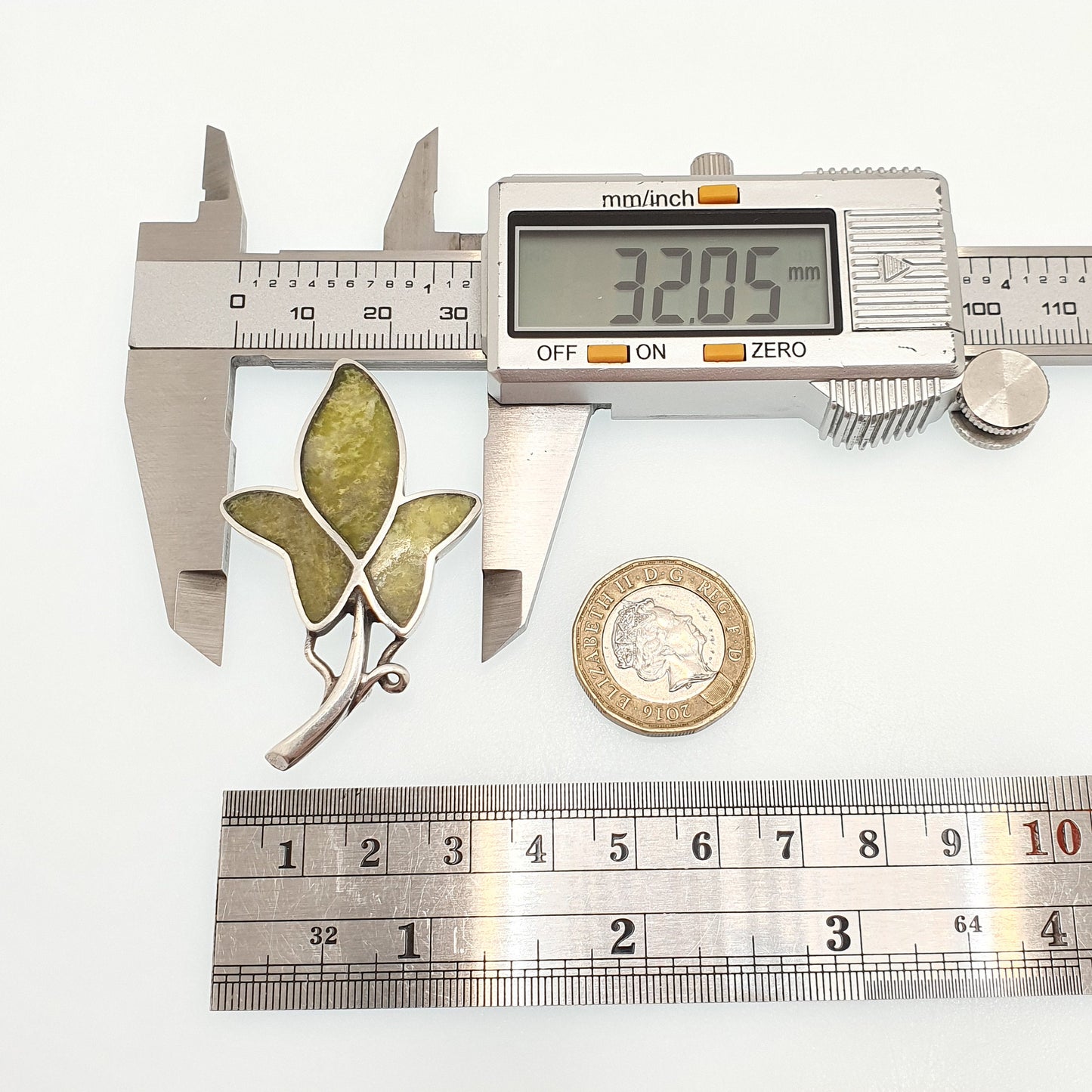 Antique Connemara Sterling Silver Ivy Leaf Brooch Scottish Celtic Gaelic Irish Green Marble Gemstone Kilt Scotland Womens Jewelry Jewellery