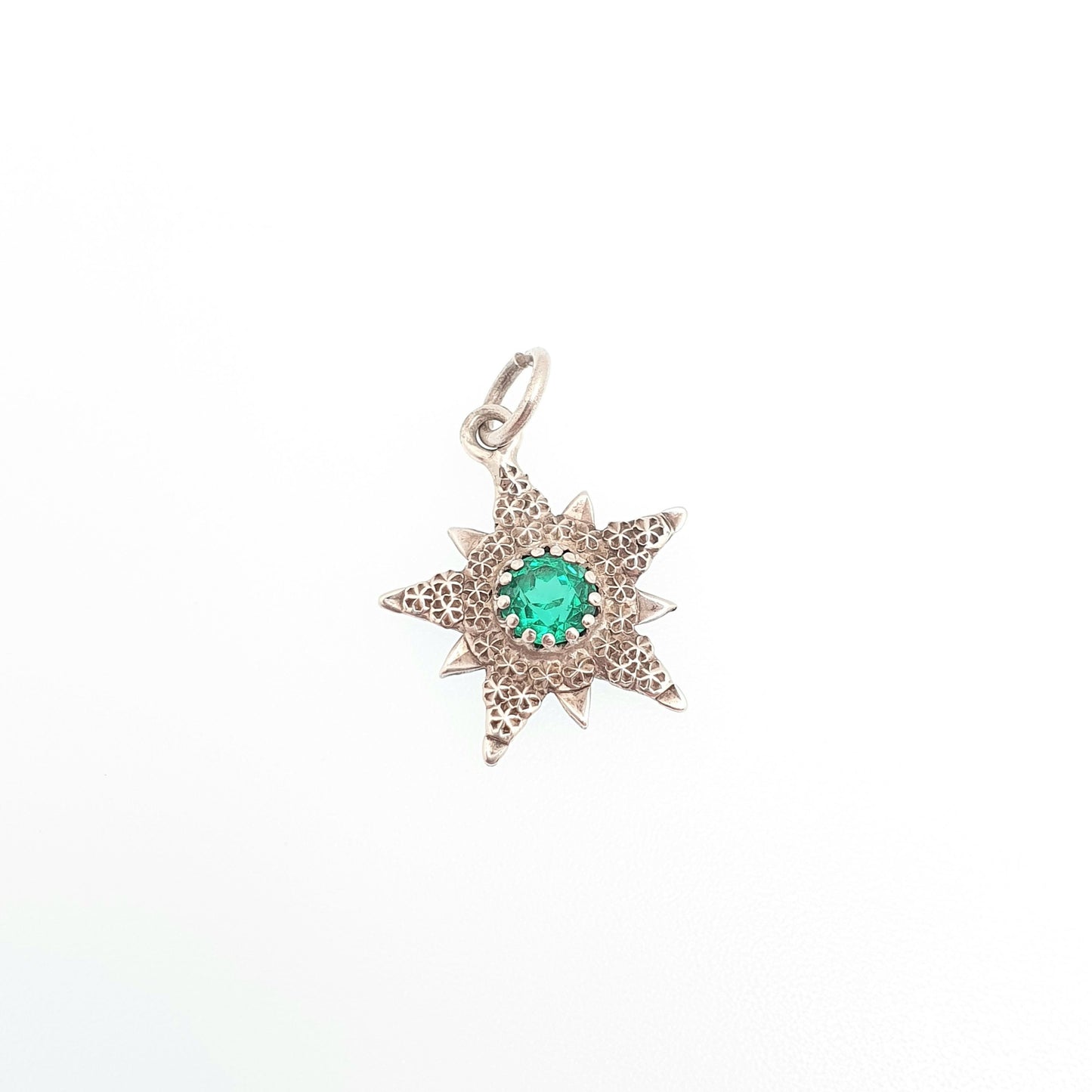 Antique Sterling Silver CHARLES HORNER Star Pendant Emerald Paste Charm Necklace 1902 Hallmark Victorian Pastry Cutter Genuine Jewelry