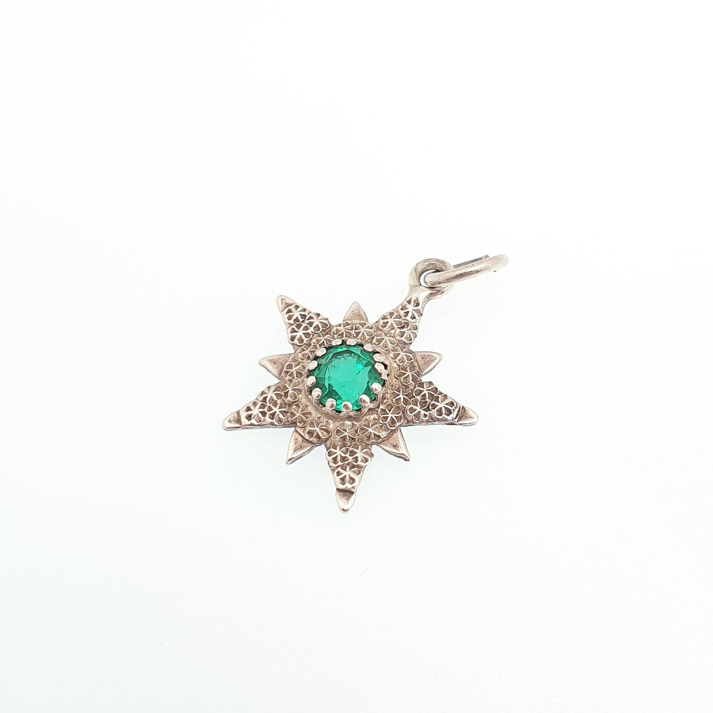 Antique Sterling Silver CHARLES HORNER Star Pendant Emerald Paste Charm Necklace 1902 Hallmark Victorian Pastry Cutter Genuine Jewelry