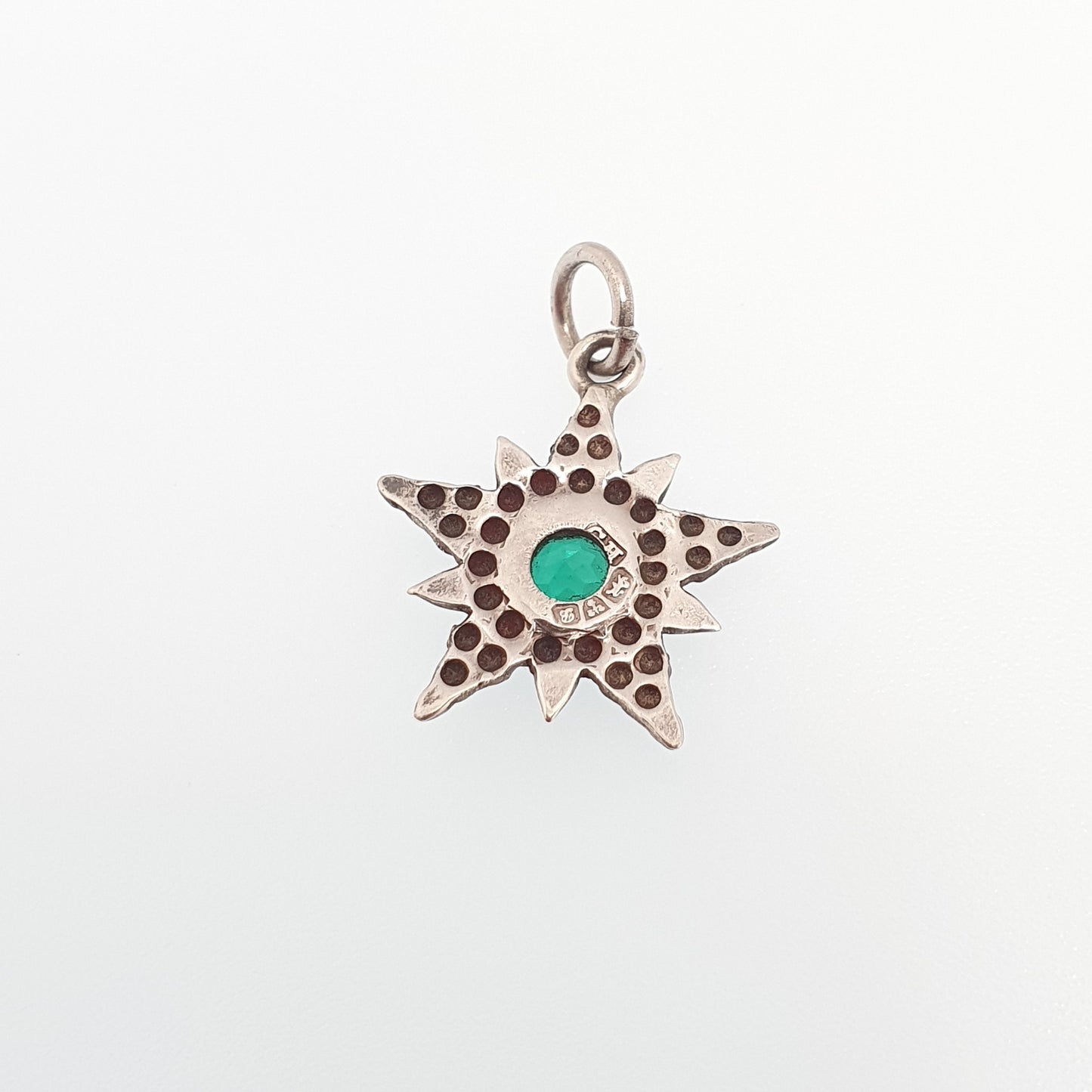 Antique Sterling Silver CHARLES HORNER Star Pendant Emerald Paste Charm Necklace 1902 Hallmark Victorian Pastry Cutter Genuine Jewelry