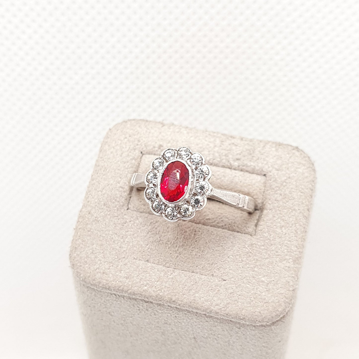 RESERVED/SOLD DON Antique 9ct Gold Ruby Paste Ring Art Deco Diamond Pastes Cluster Halo Sterling Silver & 9k 375 1920s Vintage Cocktail