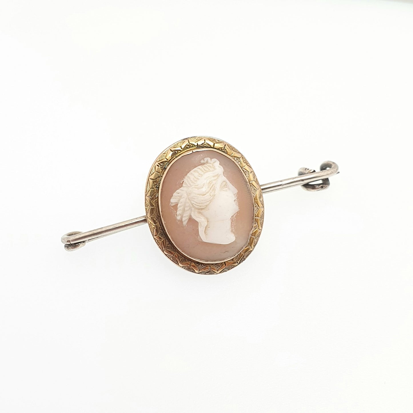 Antique Victorian 9k 9ct Gold Cameo Brooch Pin Solid Silver Bar Pin 375 Hand Carved Shell Vintage Italian European Jewelry Womens Jewellery