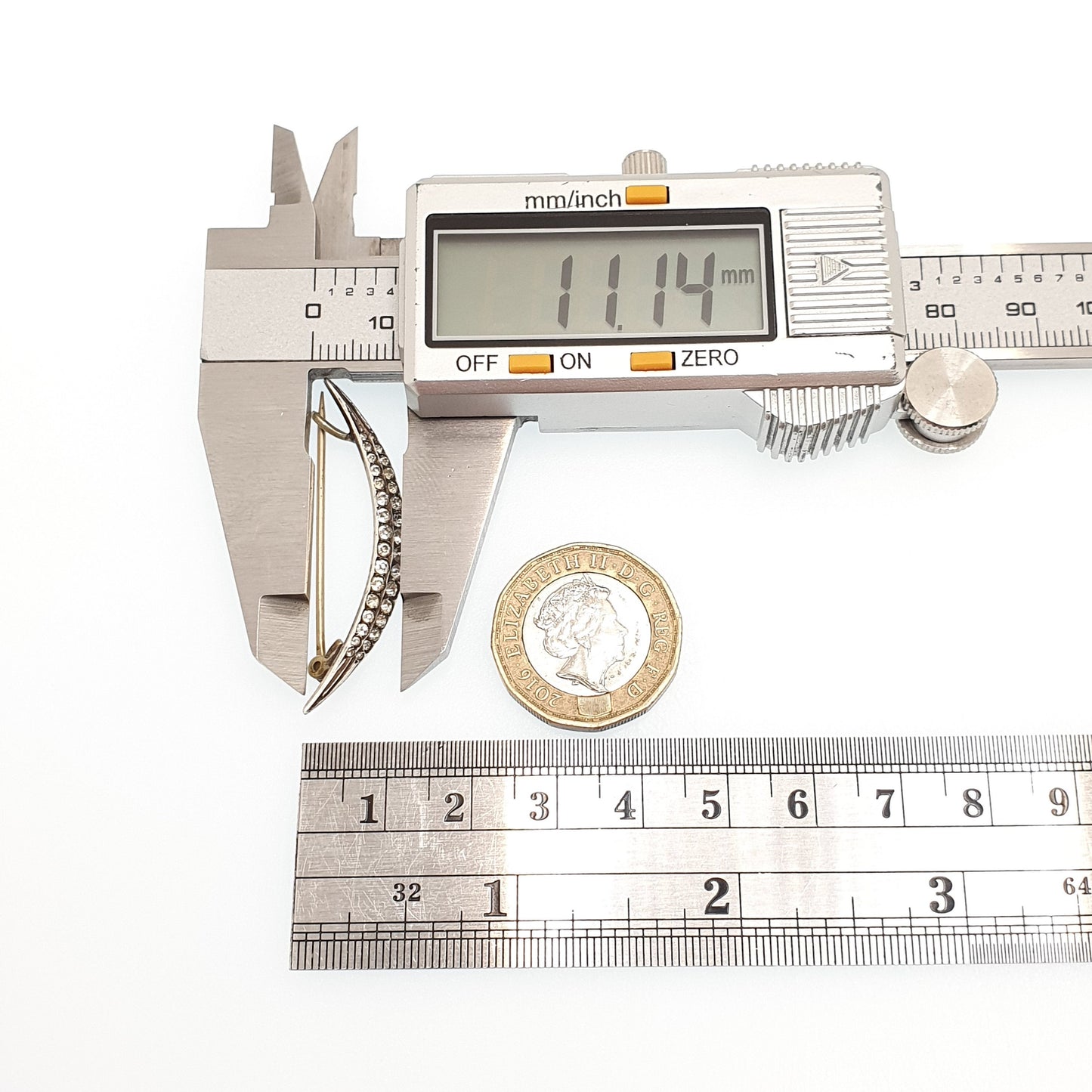 Antique Solid Silver Crescent Moon Brooch Victorian Diamond Paste Sparkly Vintage Ladies Celestial Womens Jewelry Jewellery 1800s Genuine