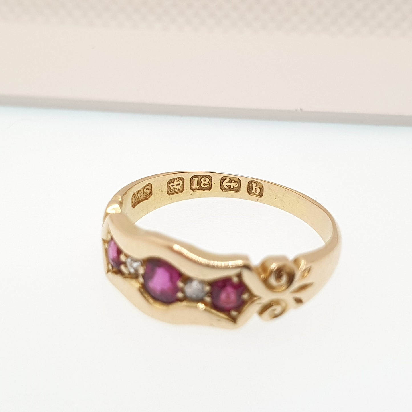 Antique 18ct Gold Ruby & Diamond Ring Edwardian 18k Solid 750 5 Stone 1901 Hallmarked Heavy Victorian Sparkly Old Cut Womens Vintage Jewelry