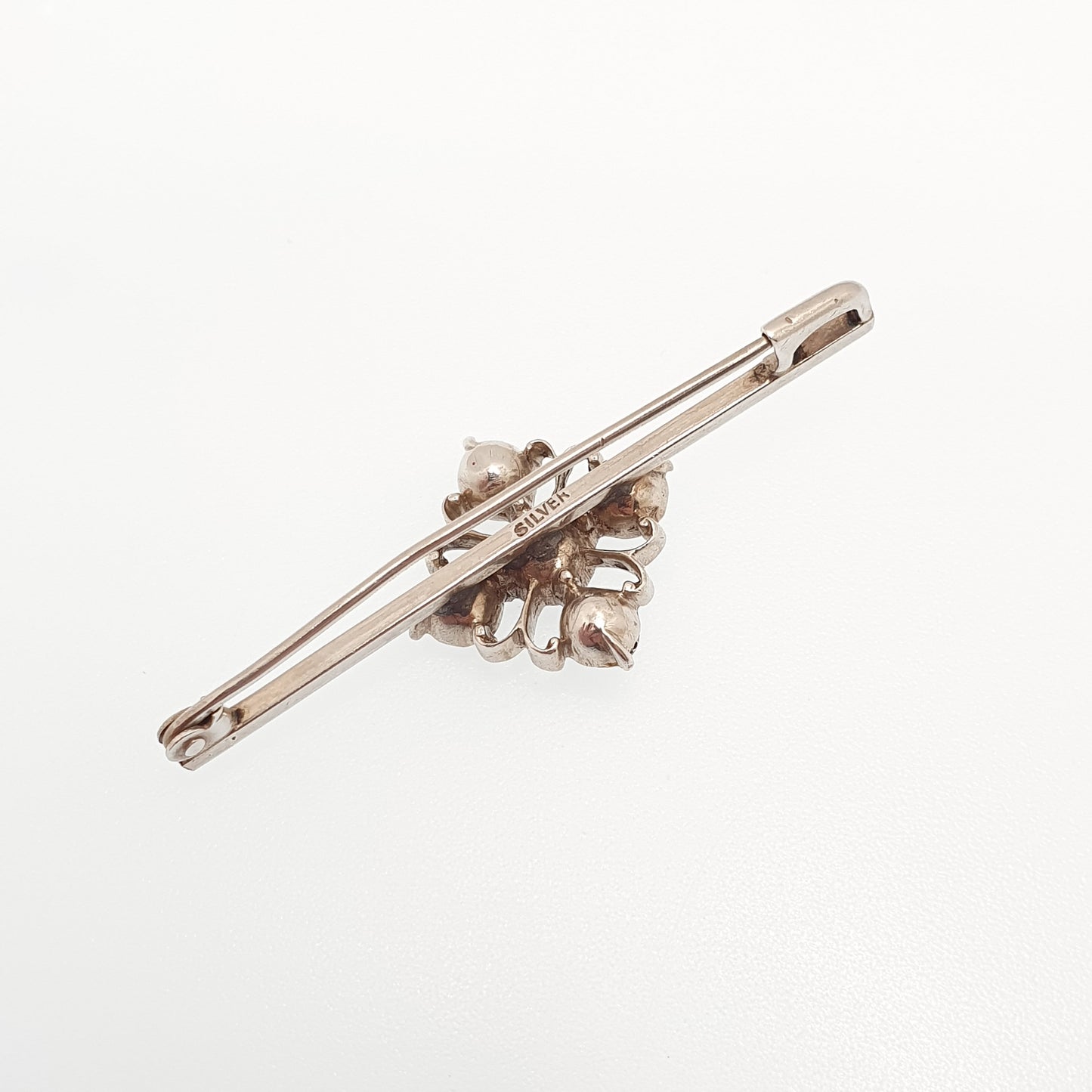 Antique Solid Silver Diamond Paste Brooch Art Deco Cross Cruciform Sparkly Bar Pin 1920s Foiled Fine Estate Vintage Womens Jewellery Jewelry