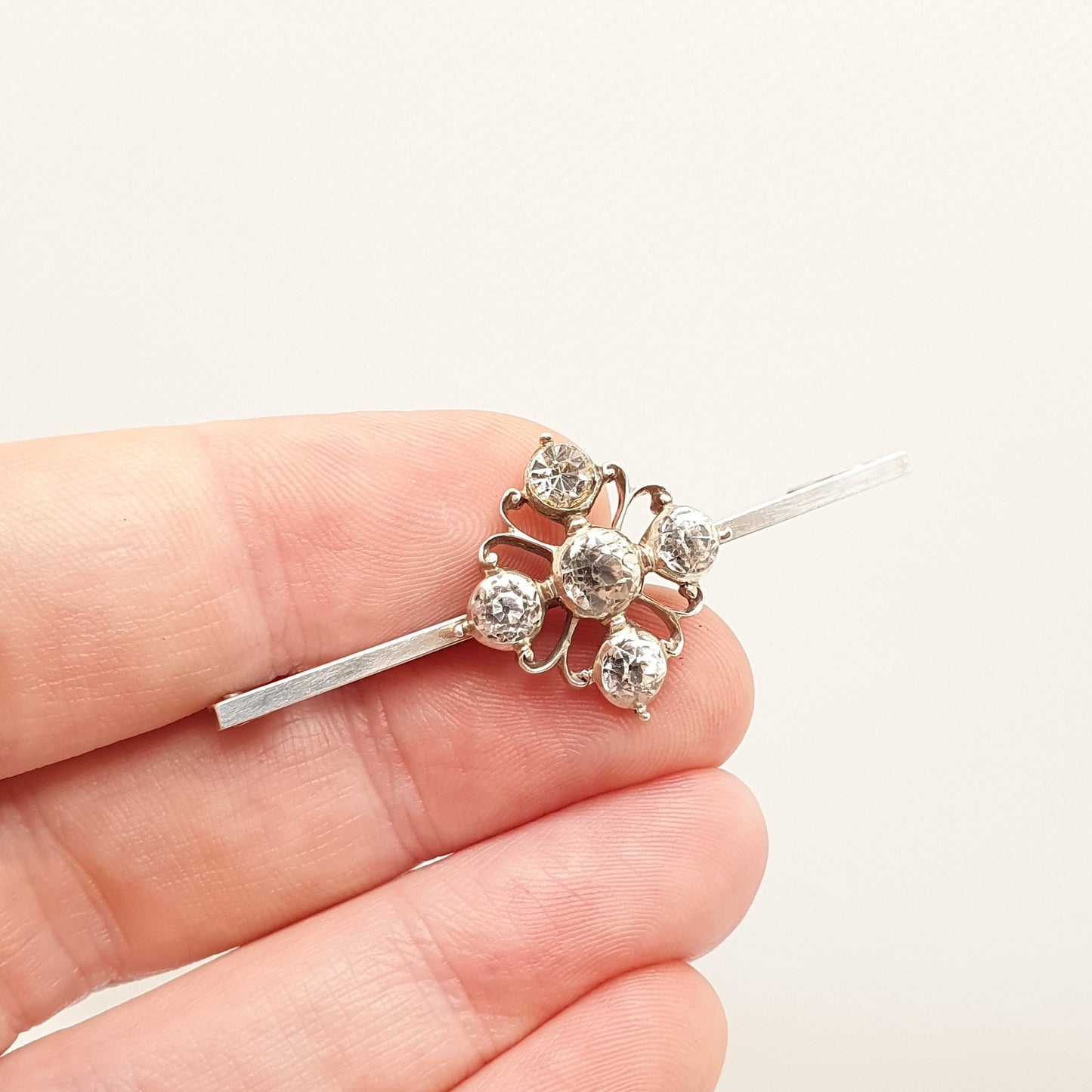 Antique Solid Silver Diamond Paste Brooch Art Deco Cross Cruciform Sparkly Bar Pin 1920s Foiled Fine Estate Vintage Womens Jewellery Jewelry