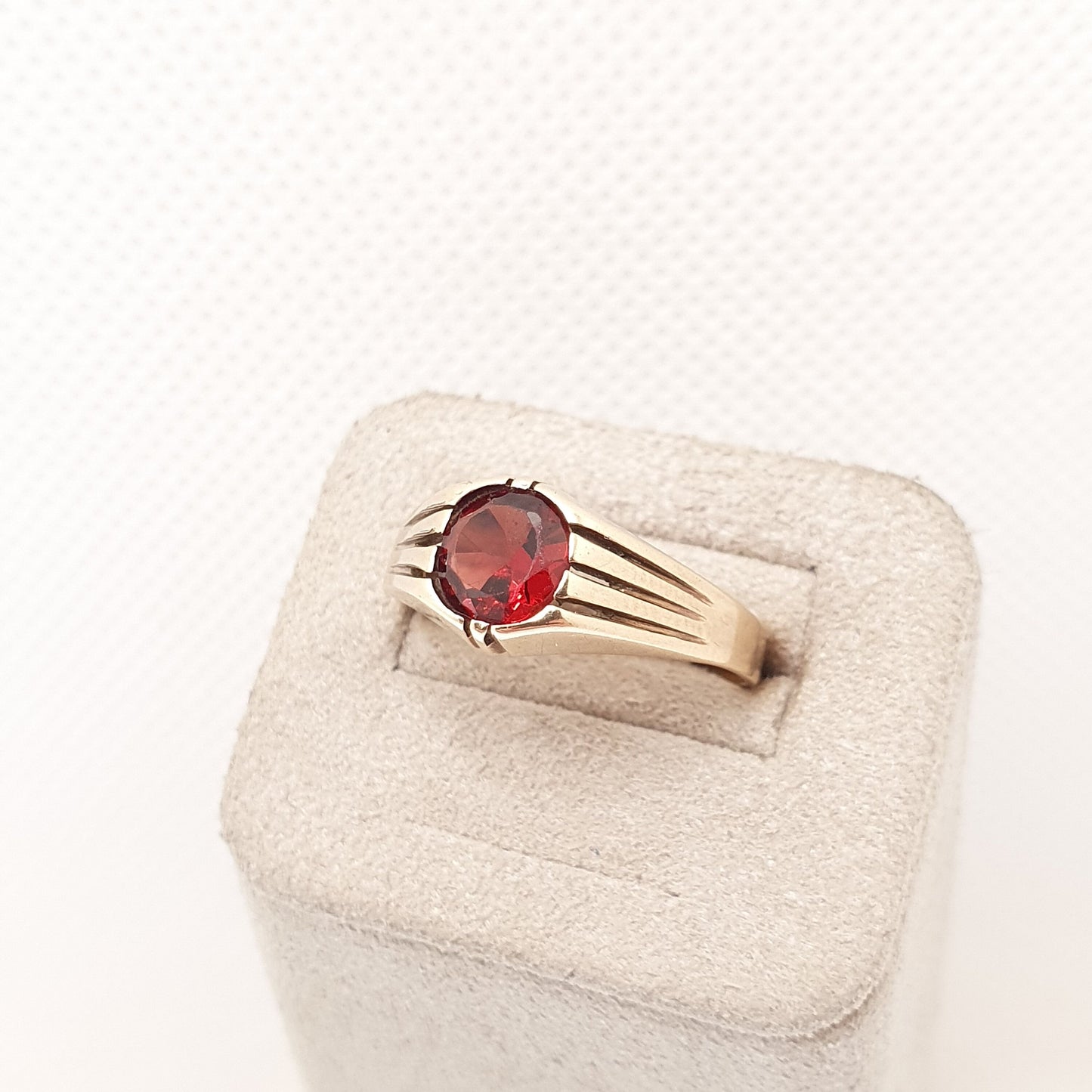 Vintage Solid 9ct Gold Garnet Ring Signet 9k 375 Art Deco Style 1958 Hallmark Pyrope Gemstone Square Round Mens Womens Jewelry Jewellery