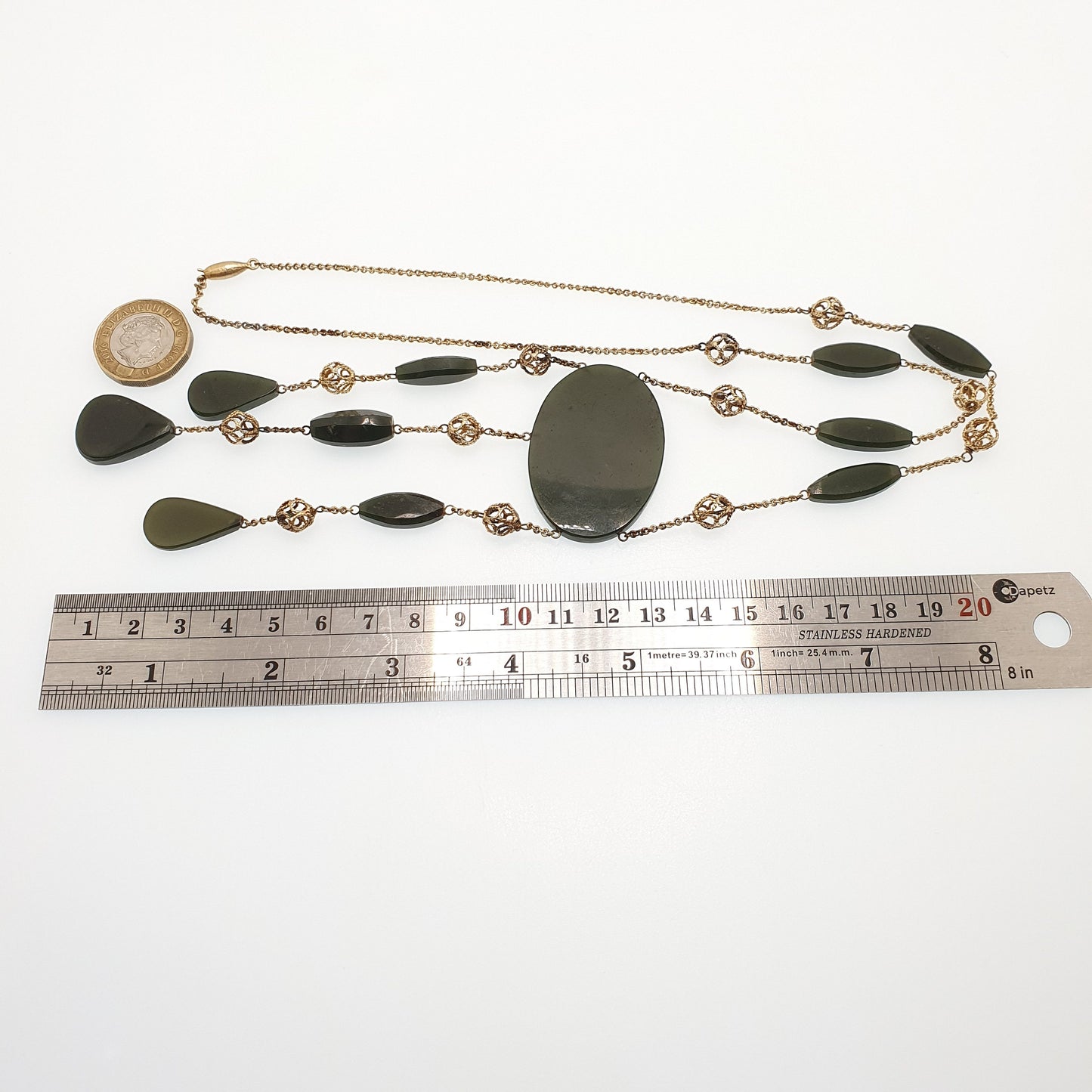 Antique Solid Silver Nephrite Jade Necklace Gold Vermeil Arts & Crafts New Zealand Jade Lavalier Lavaliere Tassel Lariat Jewelry Jewellery