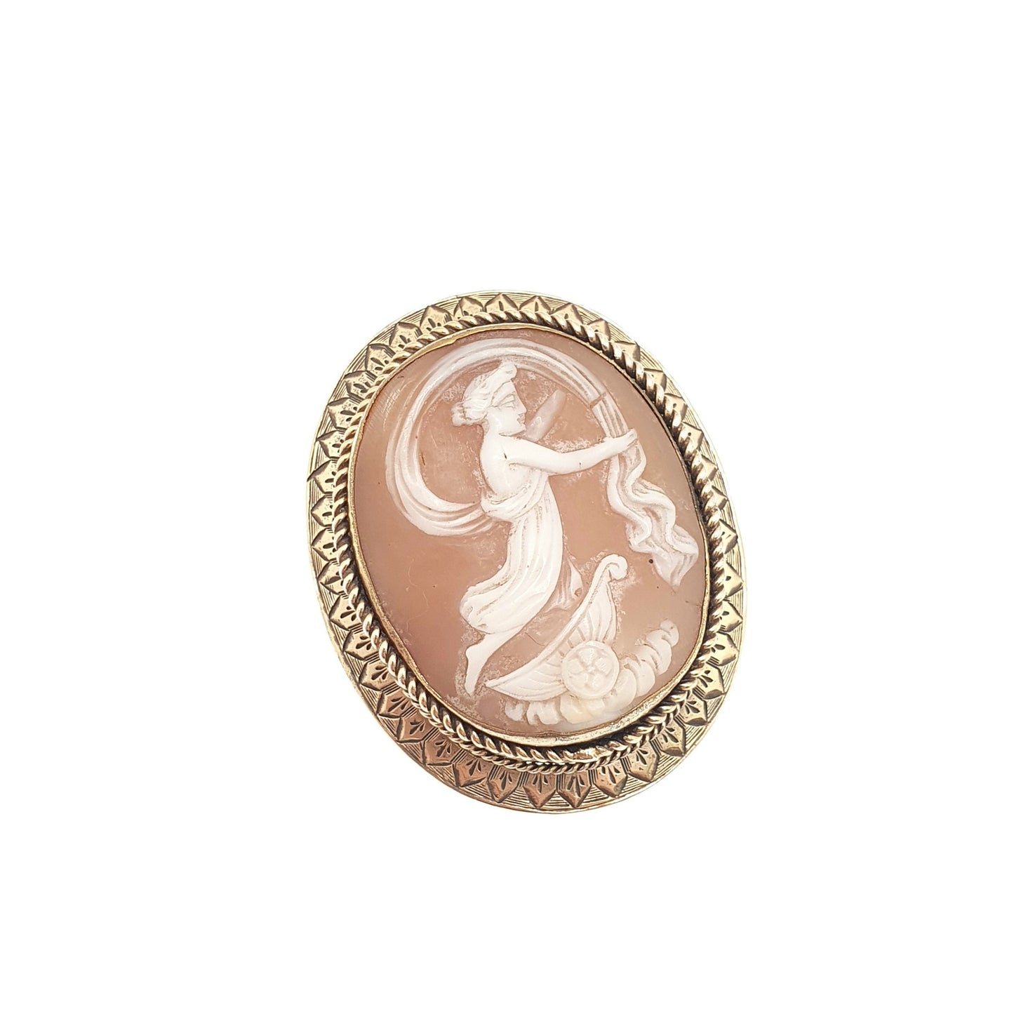 Antique Solid Silver Cameo Brooch Goddess Chariot Grace Victorian Gold Vermeil Gilt Frame Large Big Shell Unique Vintage Jewelry Jewellery