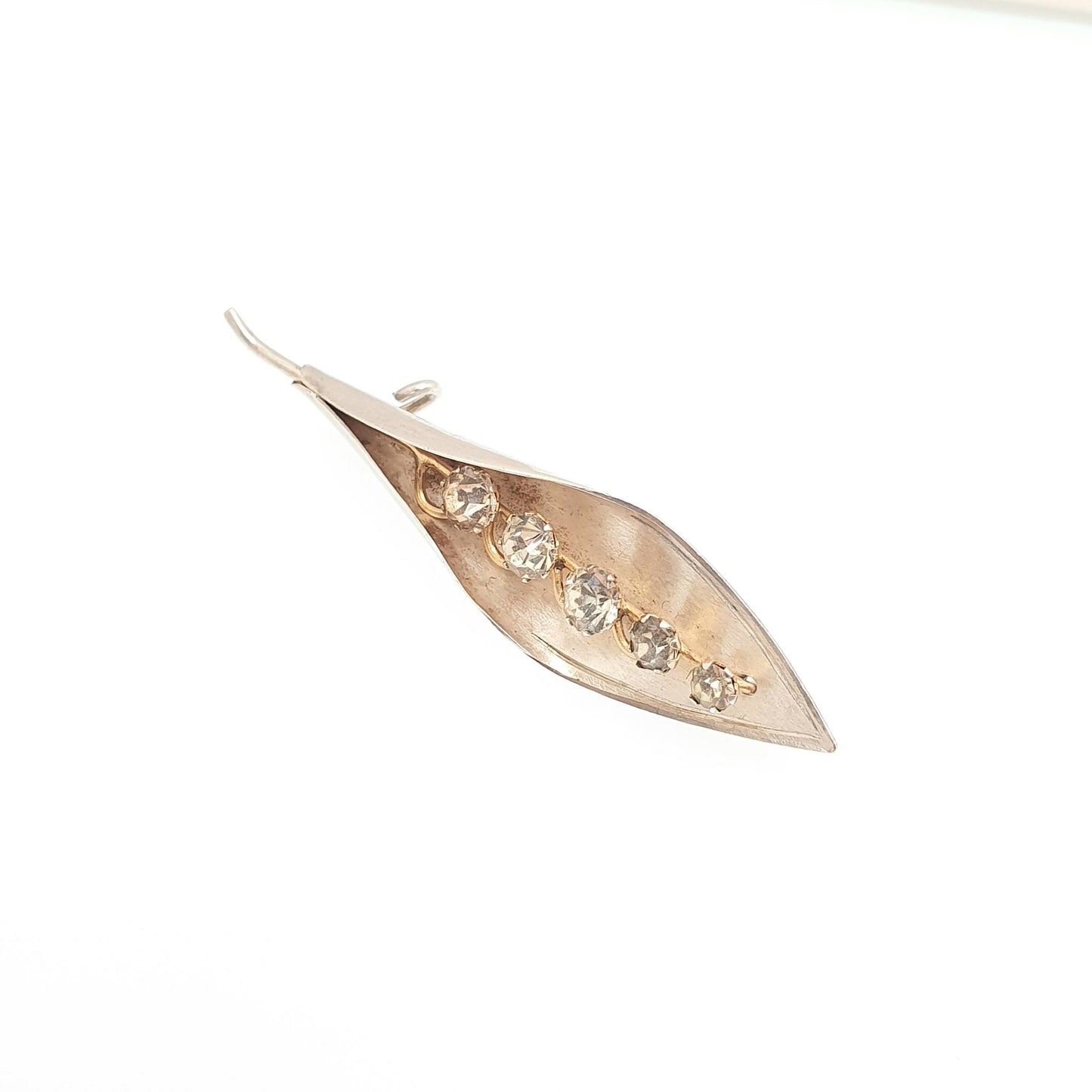 Antique Sterling Silver Leaf Brooch Diamond Paste 1921 Hallmarked Art Deco Sparkly Leaves Genuine Solid 925 Jewellery Ladies Womens Jewelry