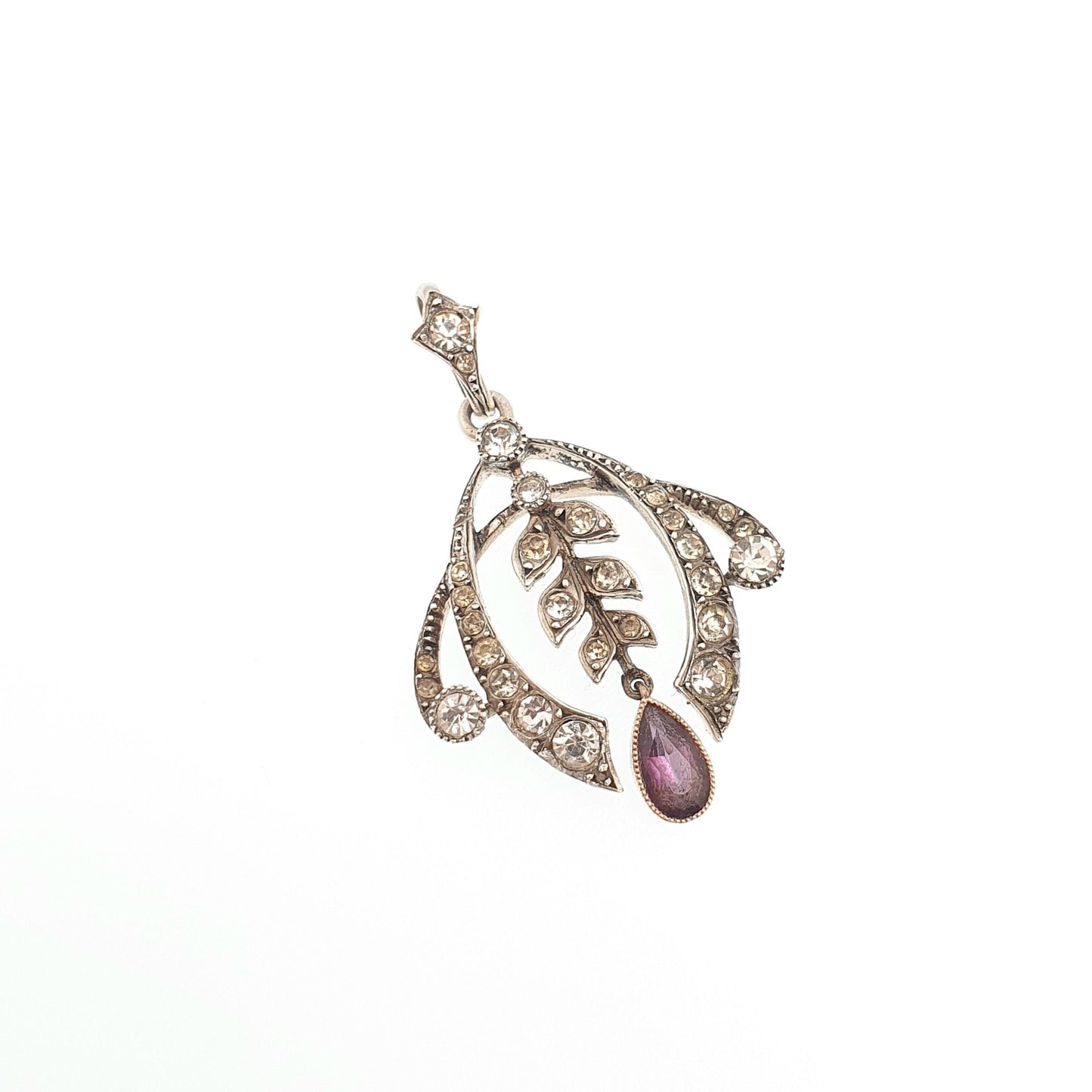 Antique Sterling Silver Amethyst Paste Pendant Edwardian Diamond Pastes Necklace Foiled Cluster Fine Estate Rare Vintage Jewellery Jewelry